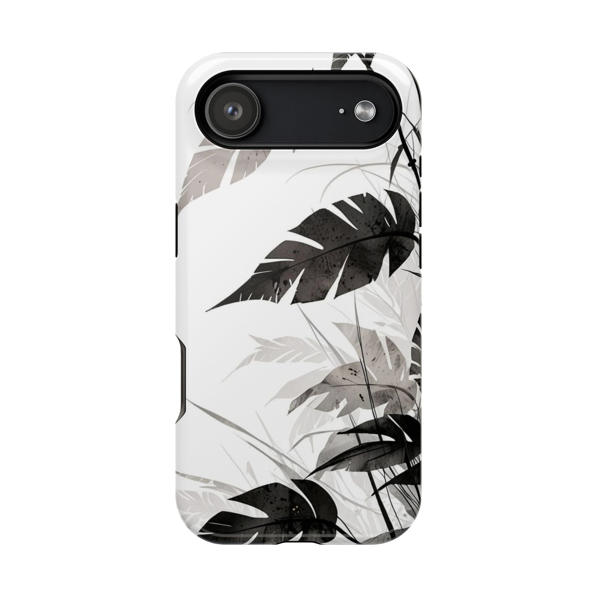 Tropical Monstera Magnetic Impact Phone Case — Black & White Leaf Design