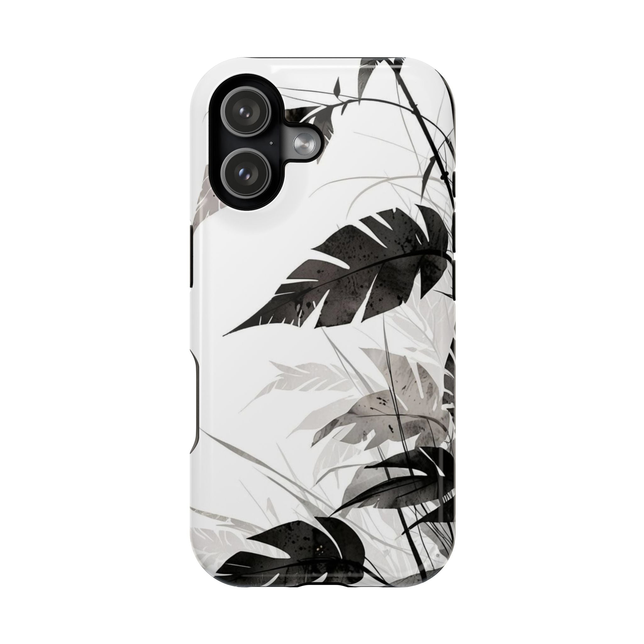 Tropical Monstera Magnetic Impact Phone Case — Black & White Leaf Design