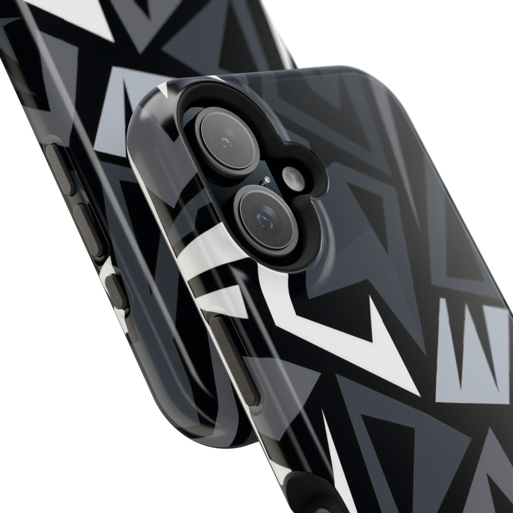 Impact-Resistant Magnetic Phone Case — Black & Gray Geometric Armor