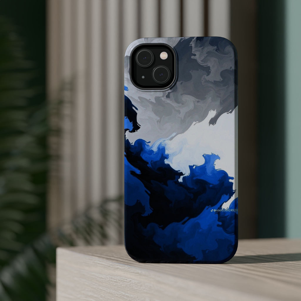 Magnetic Impact-Resistant Phone Case — Blue Abstract Ink Swirl