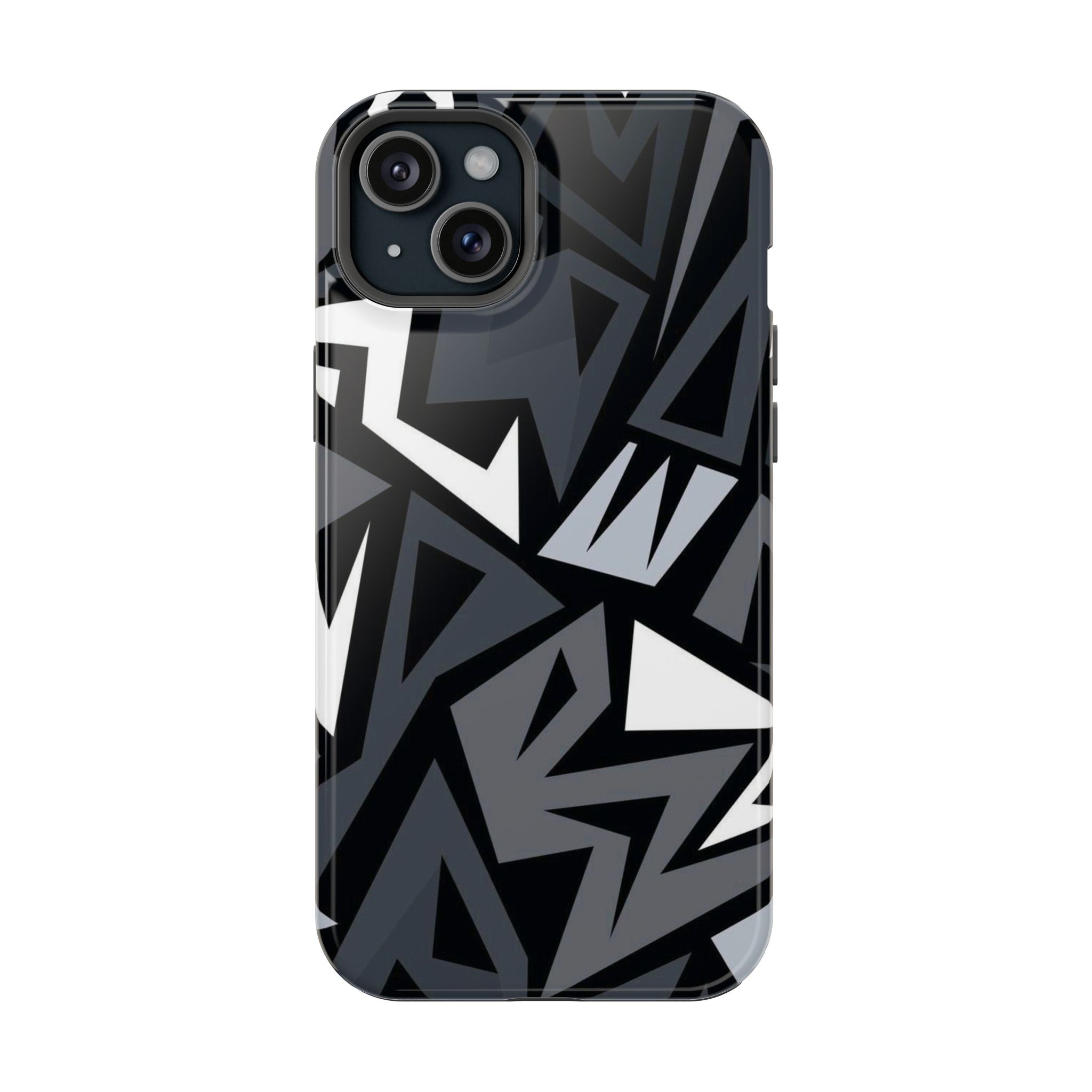 Impact-Resistant Magnetic Phone Case — Black & Gray Geometric Armor