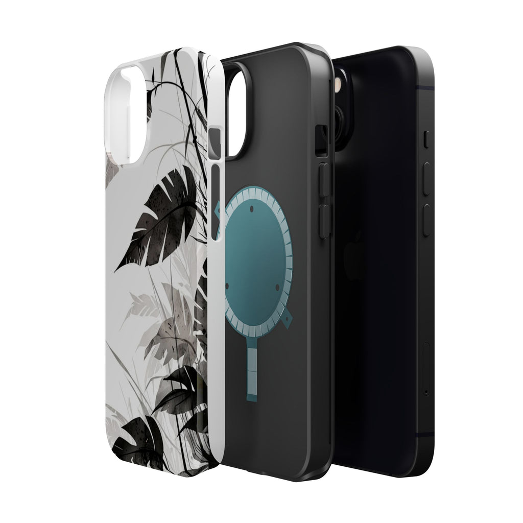 Tropical Monstera Magnetic Impact Phone Case — Black & White Leaf Design