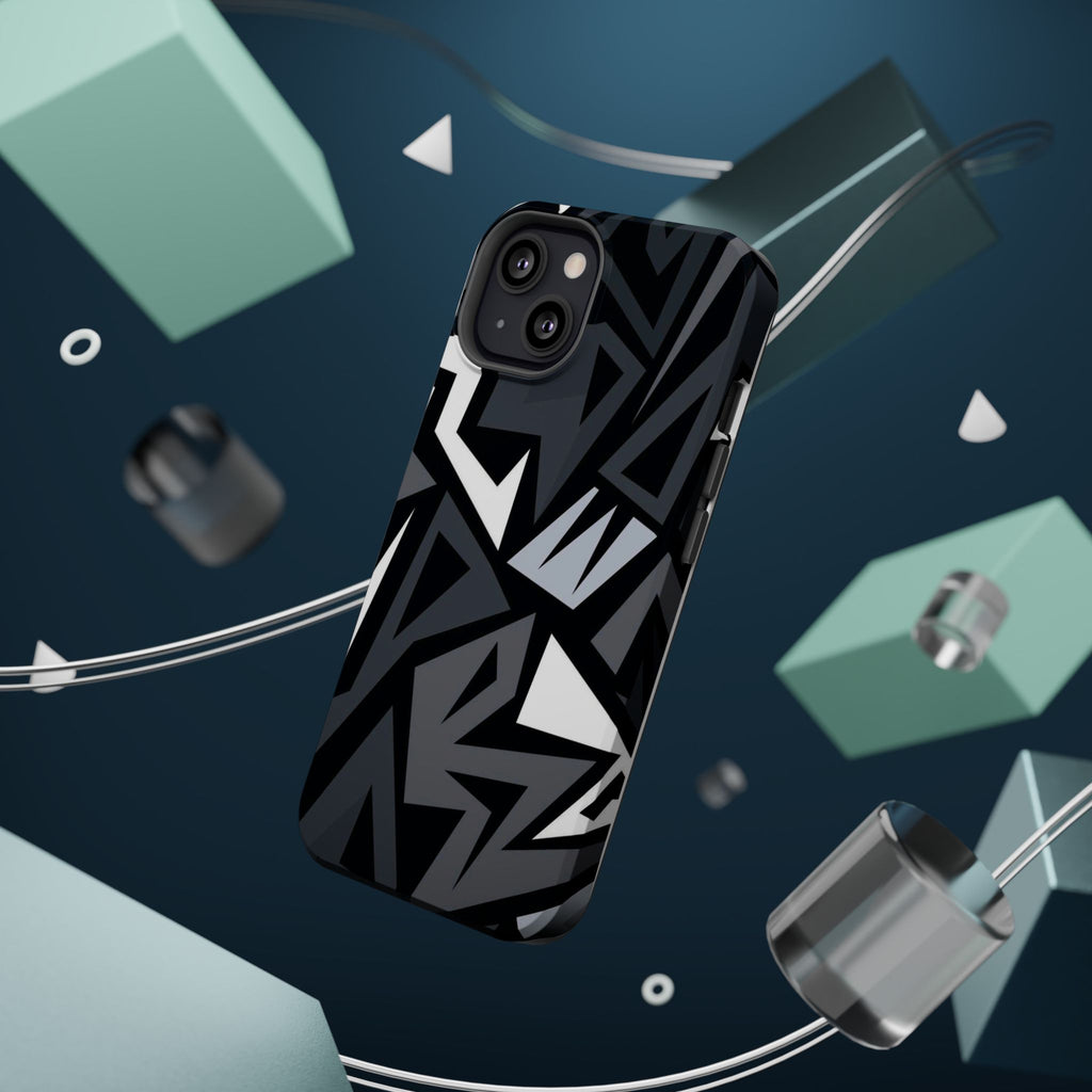 Impact-Resistant Magnetic Phone Case — Black & Gray Geometric Armor