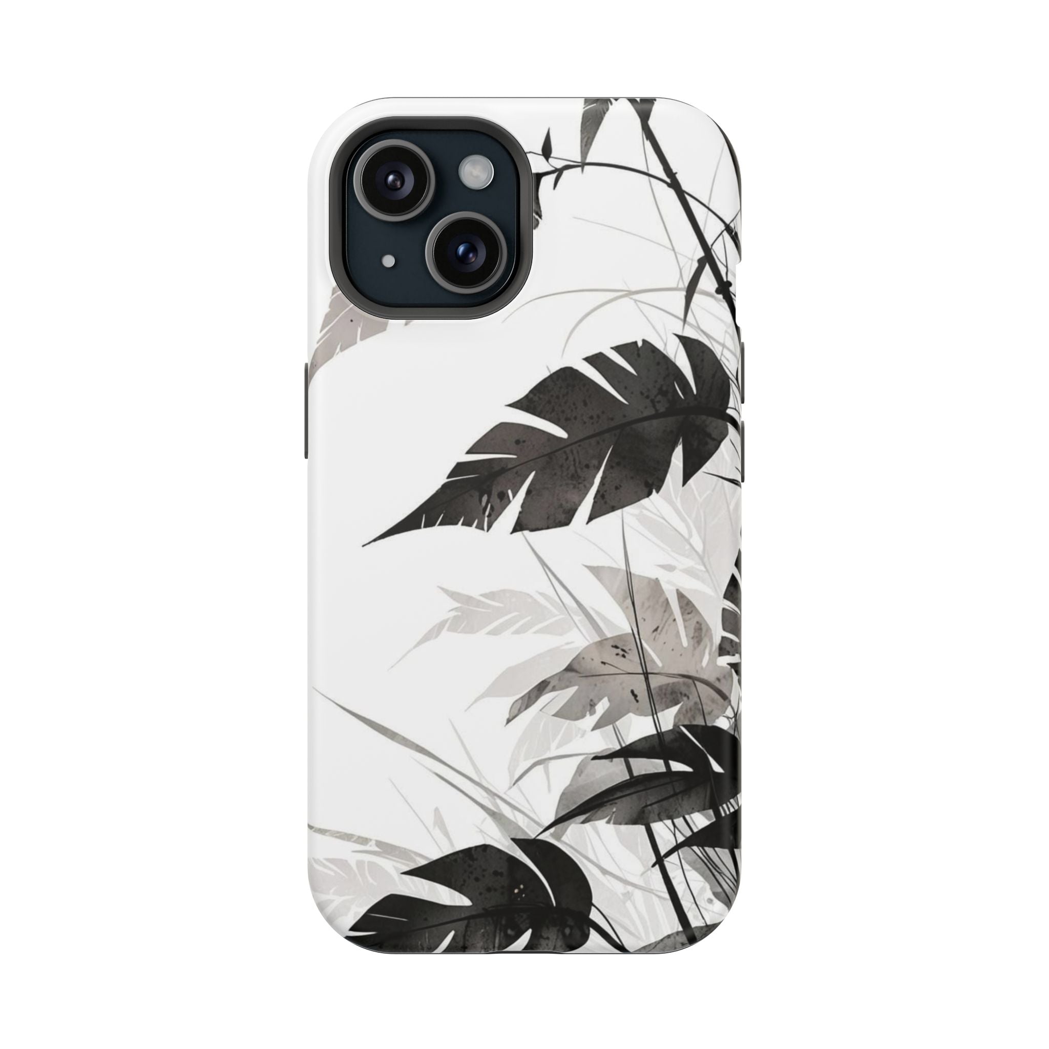 Tropical Monstera Magnetic Impact Phone Case — Black & White Leaf Design
