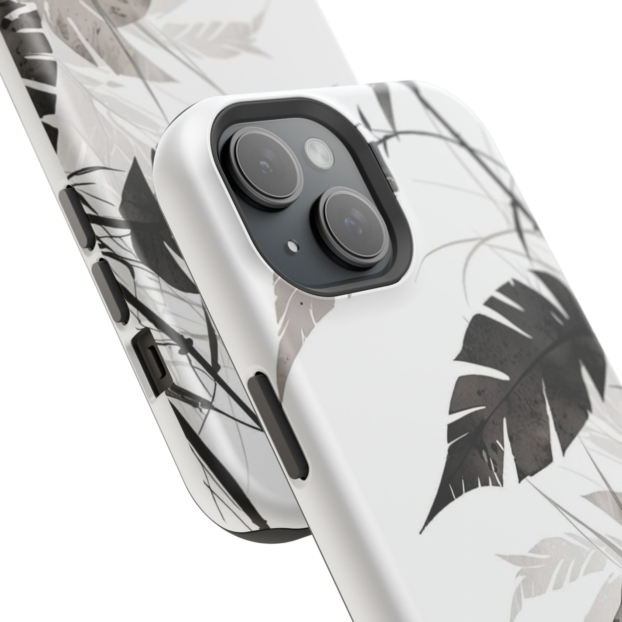 Tropical Monstera Magnetic Impact Phone Case — Black & White Leaf Design