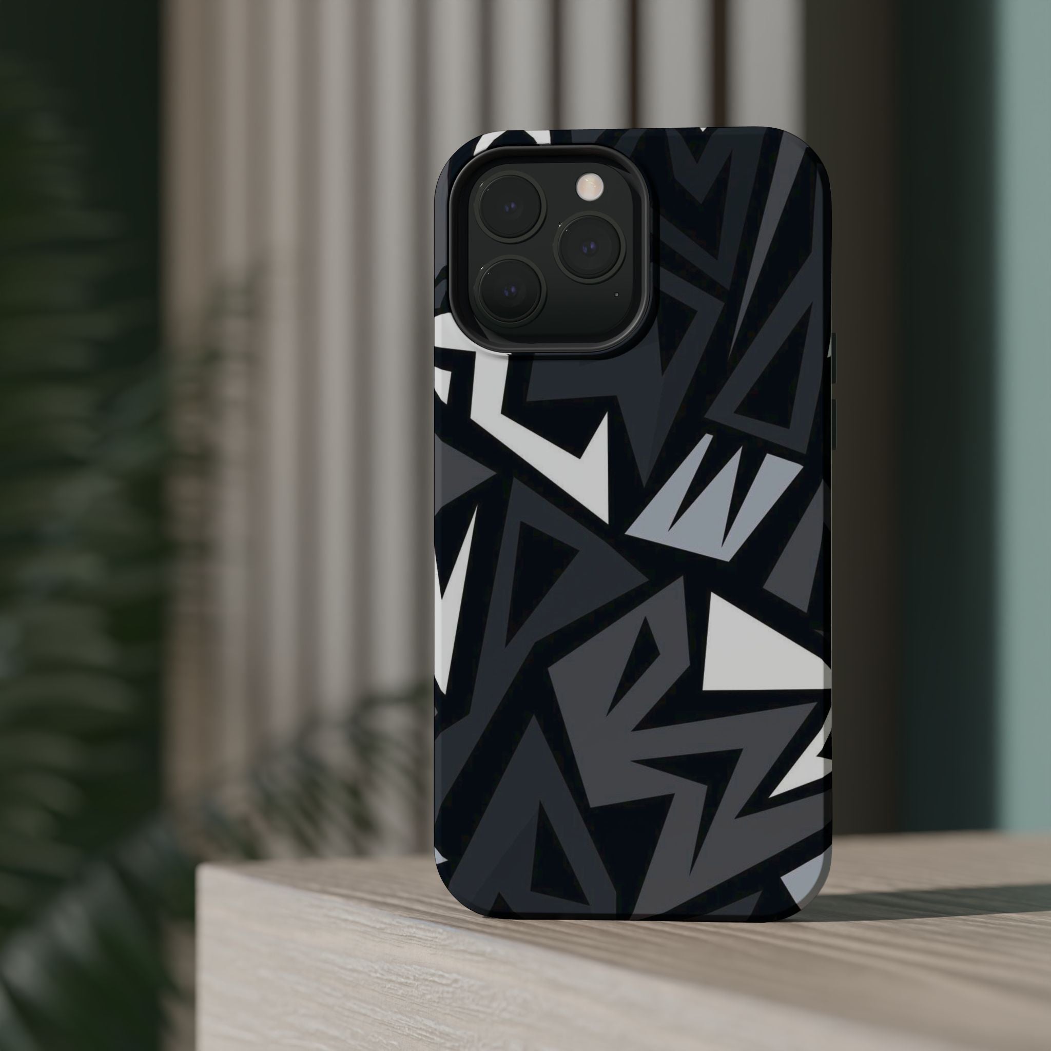 Impact-Resistant Magnetic Phone Case — Black & Gray Geometric Armor
