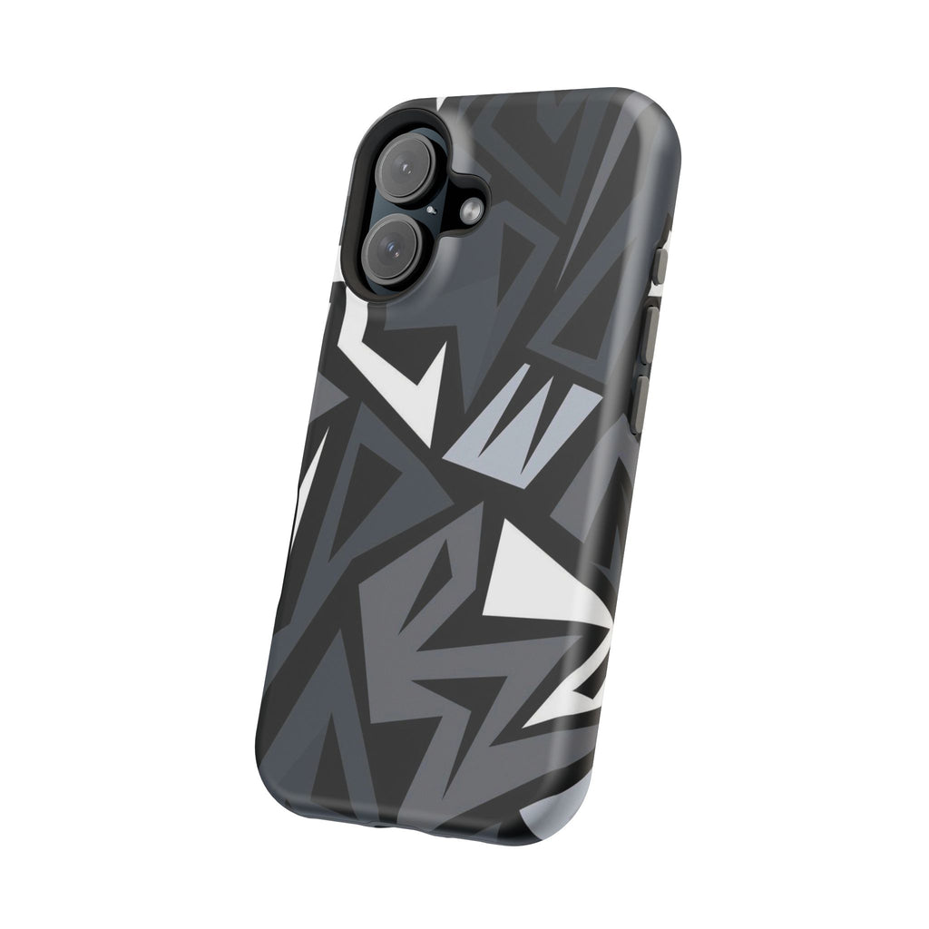 Impact-Resistant Magnetic Phone Case — Black & Gray Geometric Armor