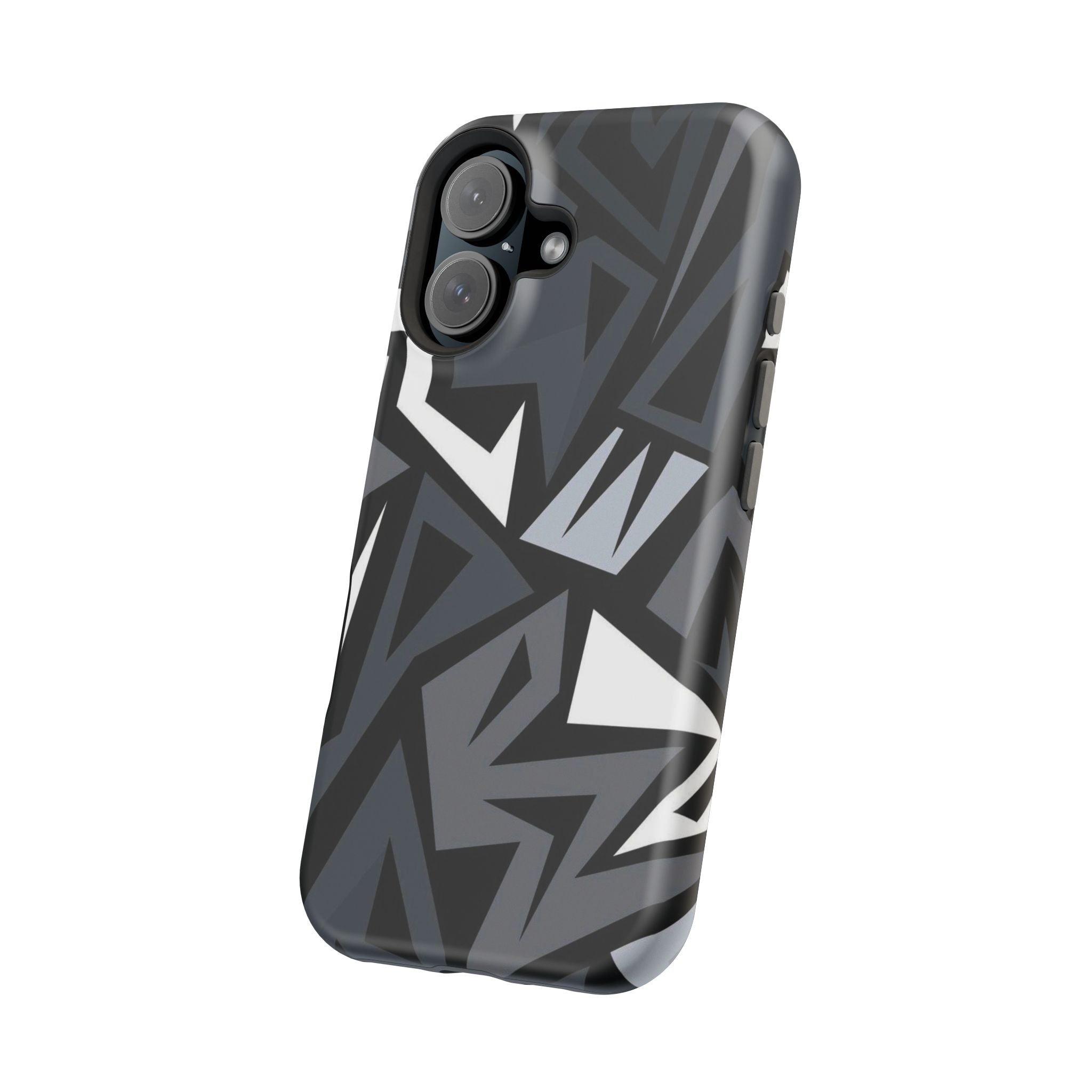 Impact-Resistant Magnetic Phone Case — Black & Gray Geometric Armor