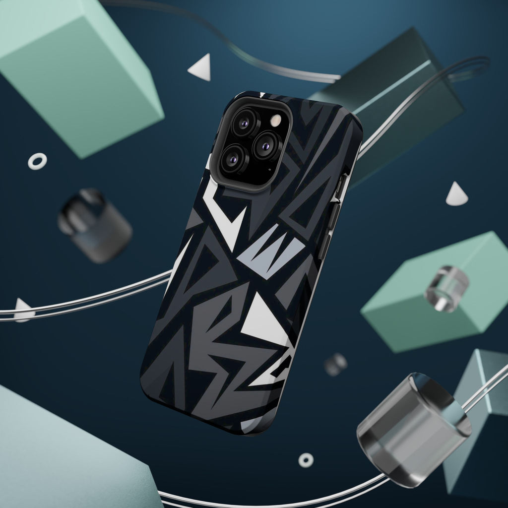 Impact-Resistant Magnetic Phone Case — Black & Gray Geometric Armor
