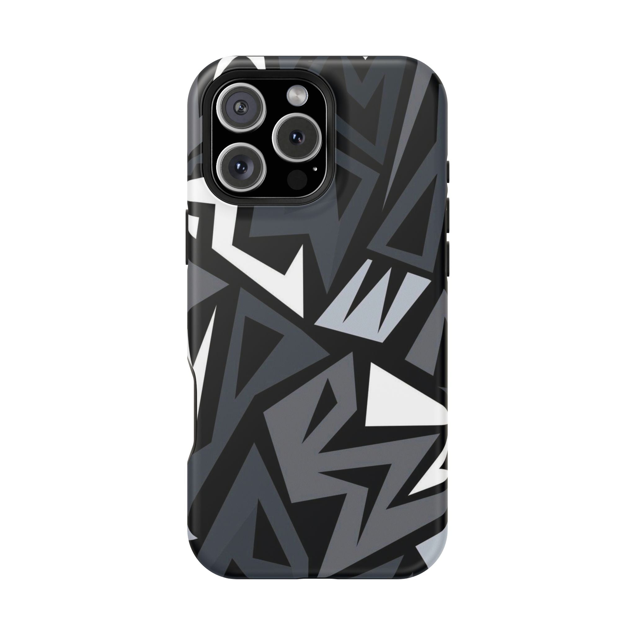 Impact-Resistant Magnetic Phone Case — Black & Gray Geometric Armor