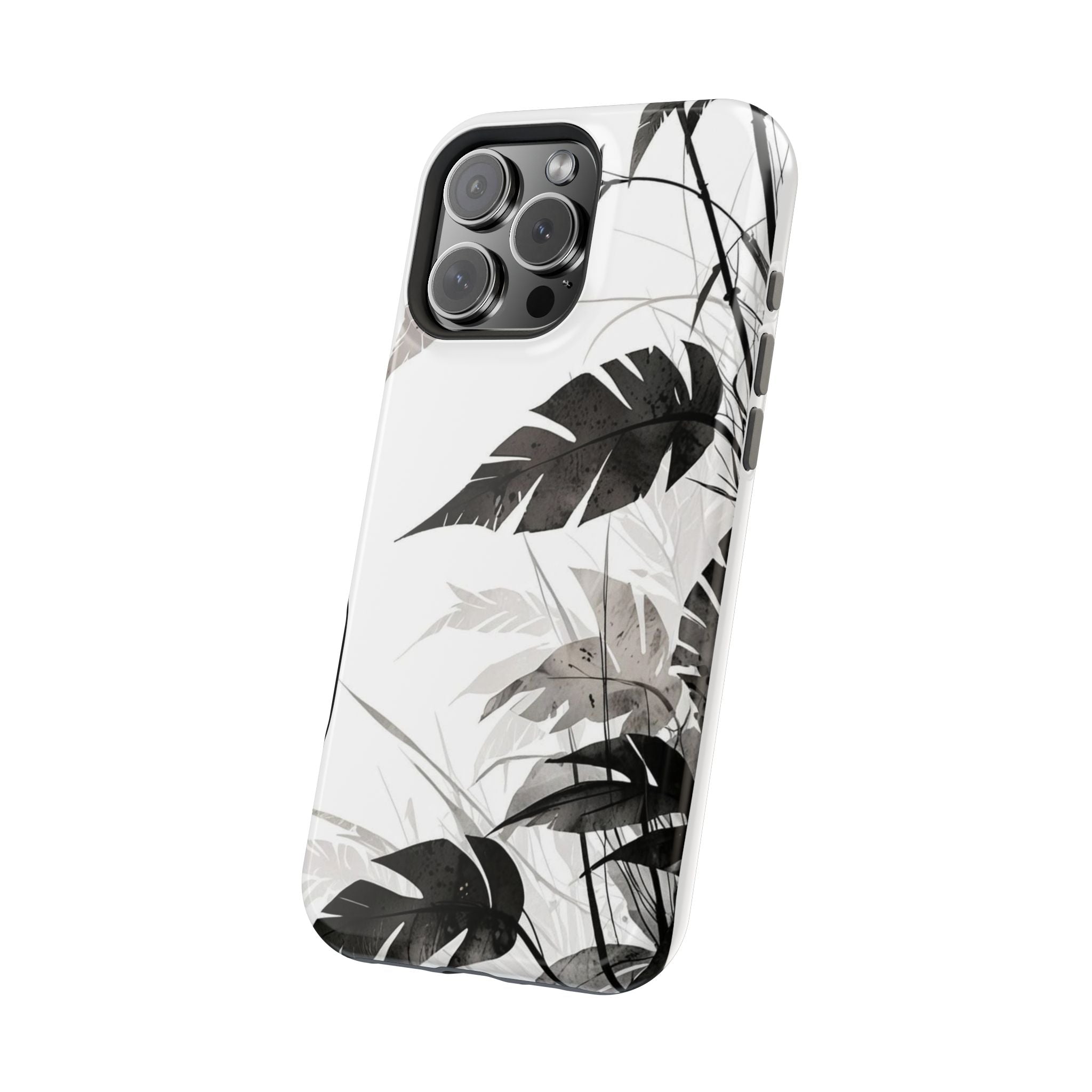 Tropical Monstera Magnetic Impact Phone Case — Black & White Leaf Design