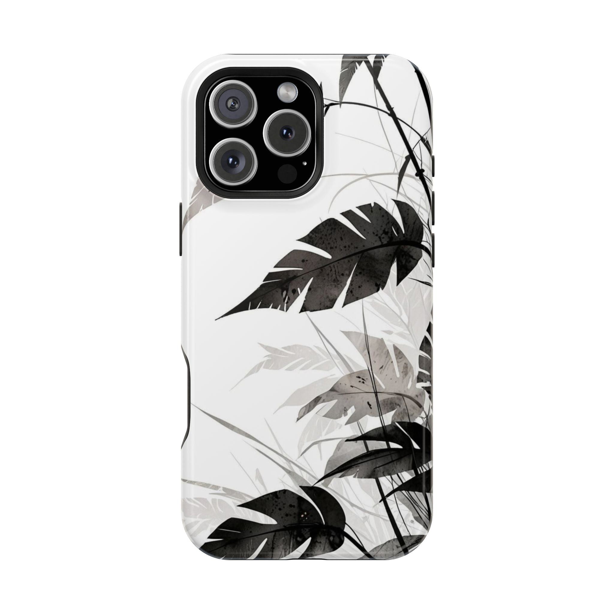 Tropical Monstera Magnetic Impact Phone Case — Black & White Leaf Design