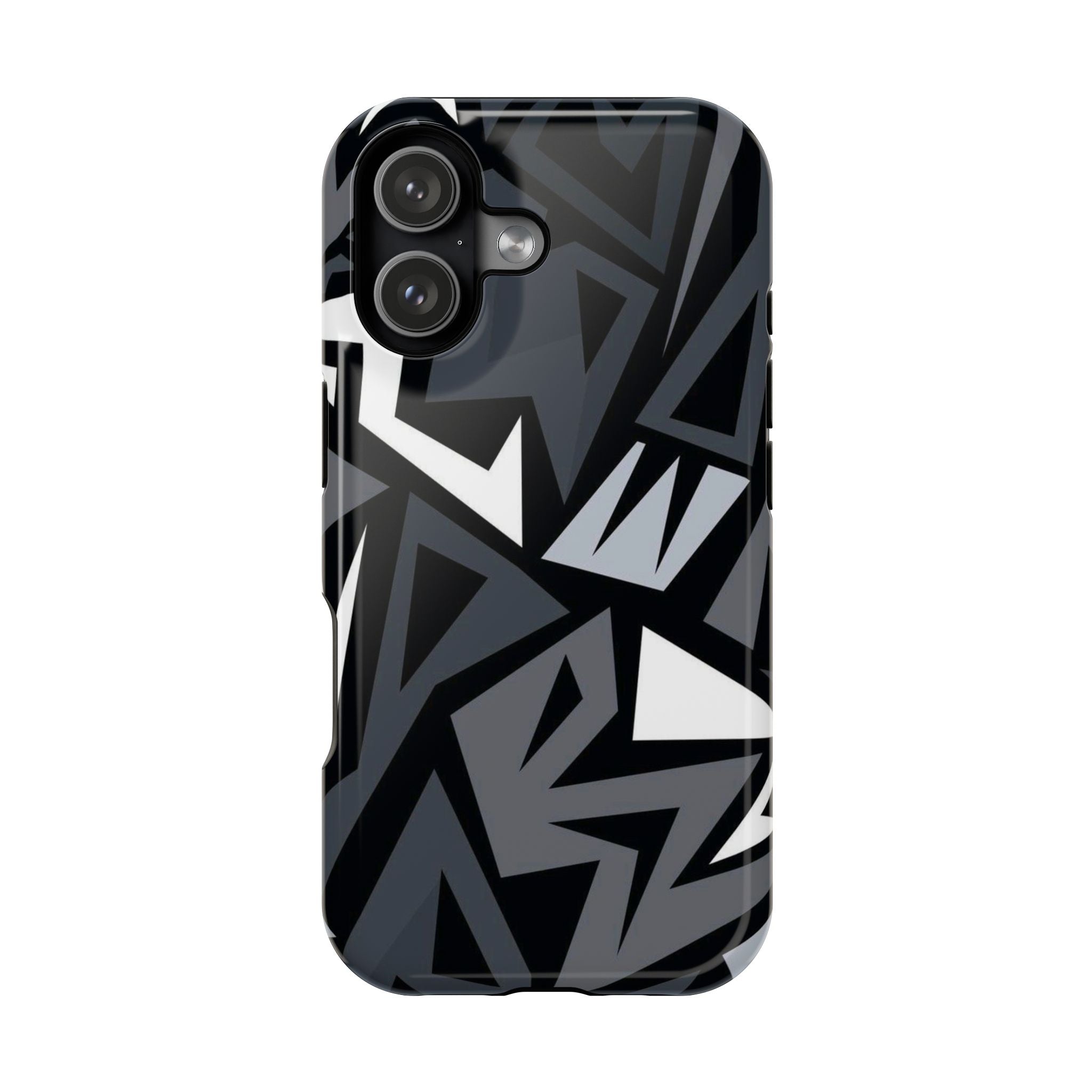 Impact-Resistant Magnetic Phone Case — Black & Gray Geometric Armor