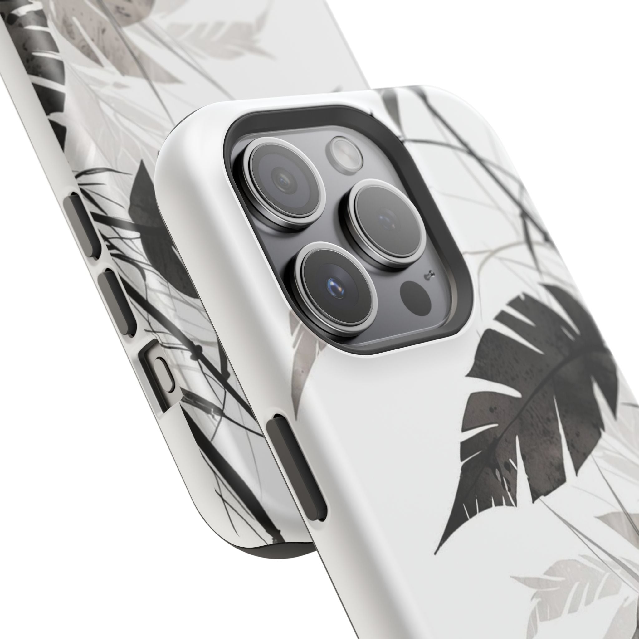 Tropical Monstera Magnetic Impact Phone Case — Black & White Leaf Design