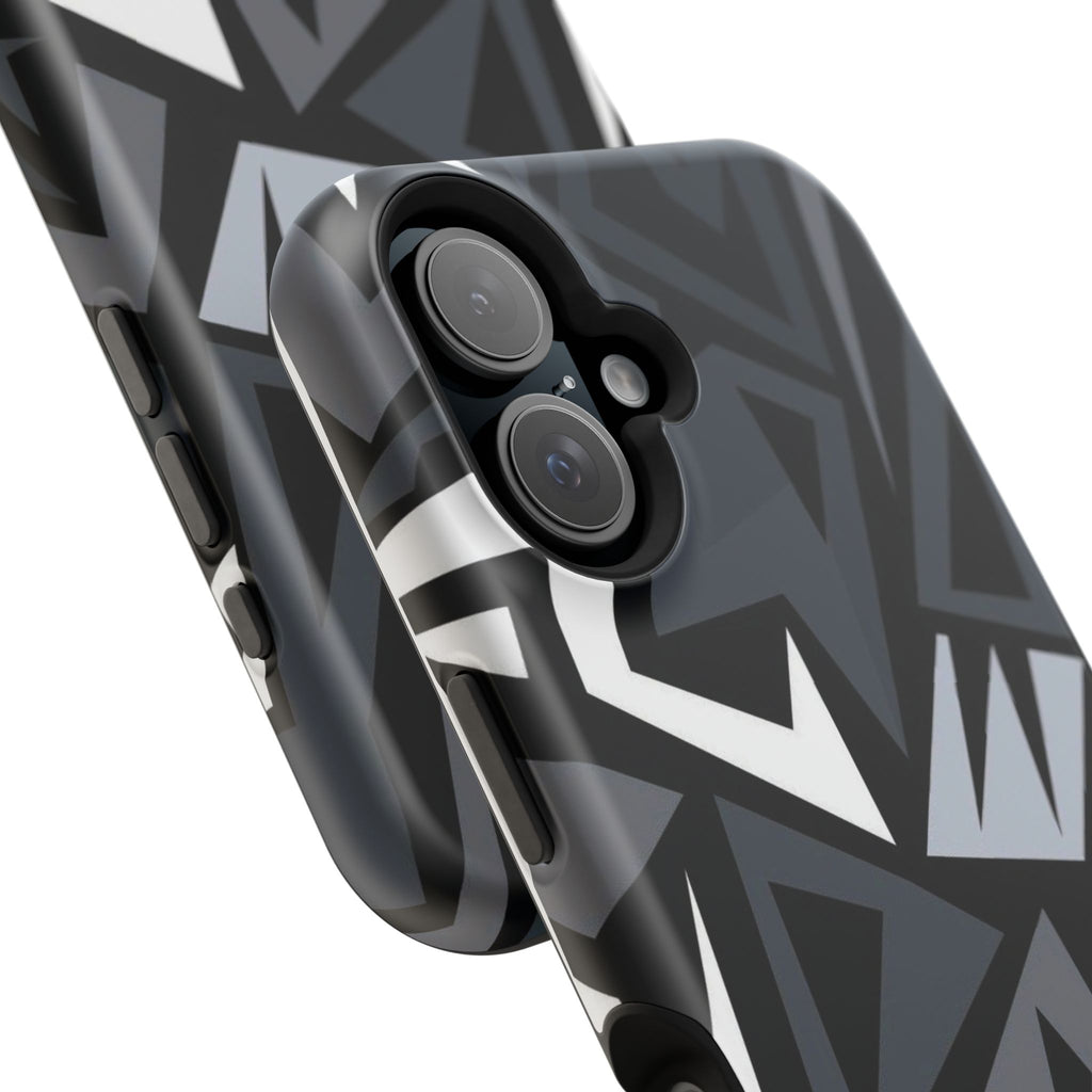 Impact-Resistant Magnetic Phone Case — Black & Gray Geometric Armor