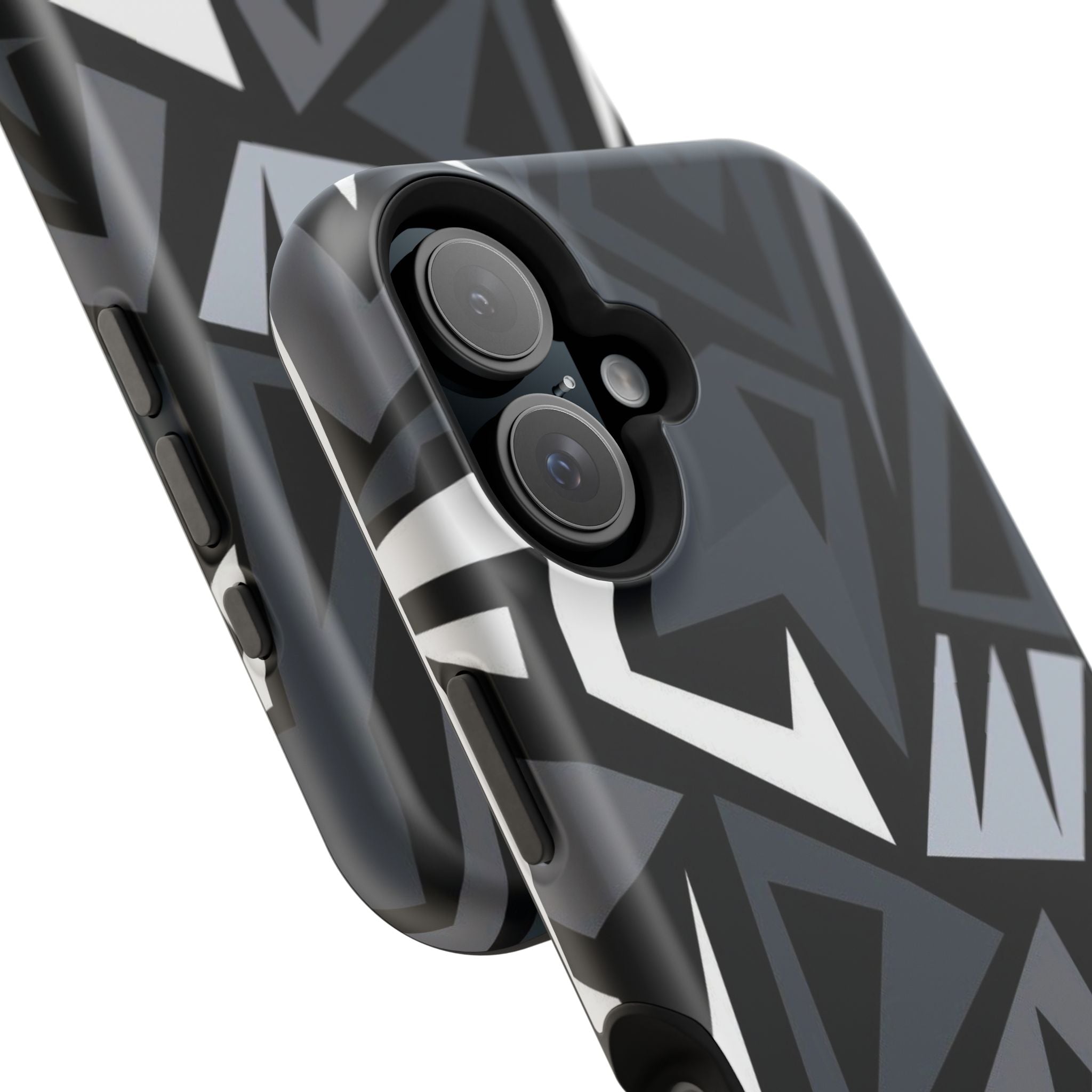 Impact-Resistant Magnetic Phone Case — Black & Gray Geometric Armor