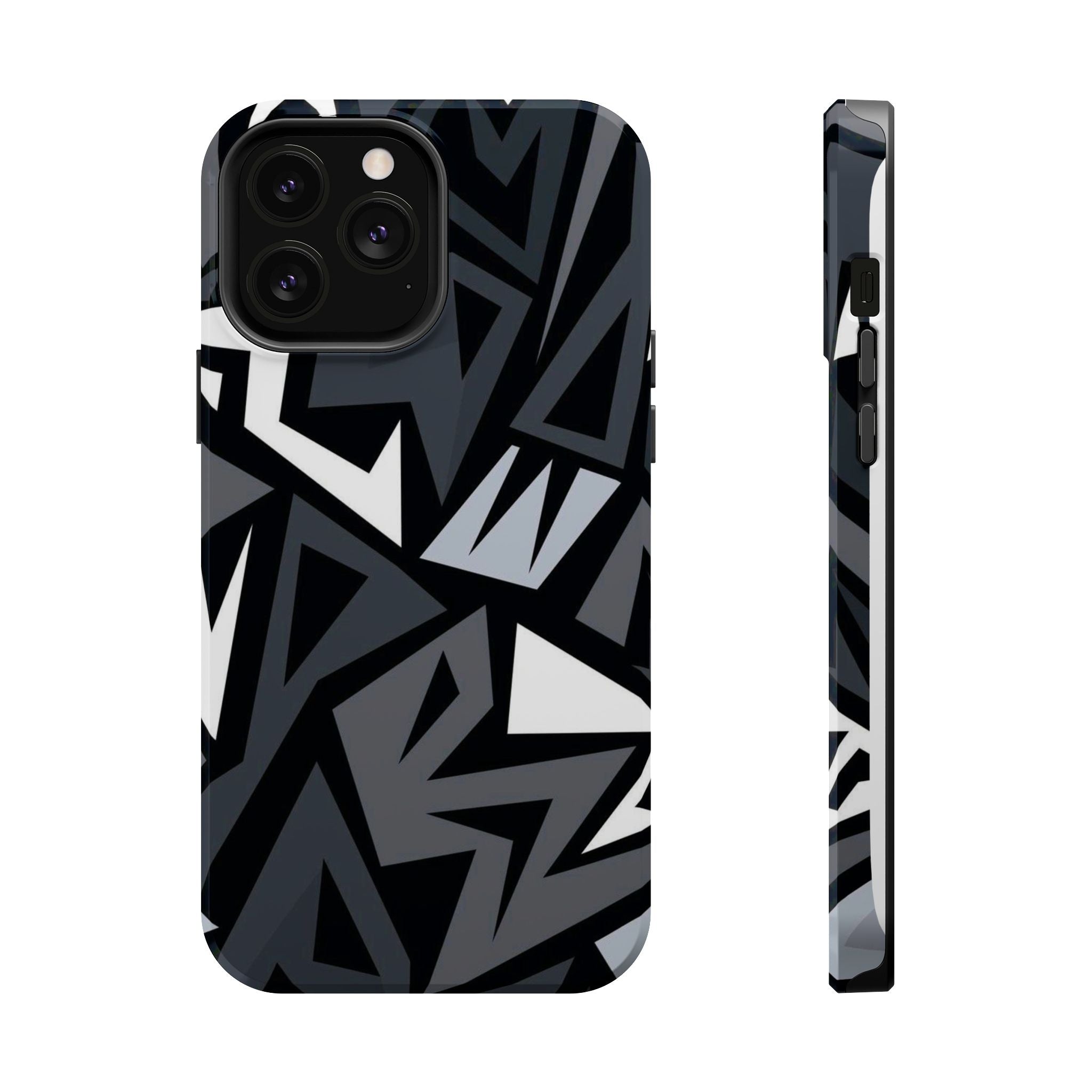 Impact-Resistant Magnetic Phone Case — Black & Gray Geometric Armor