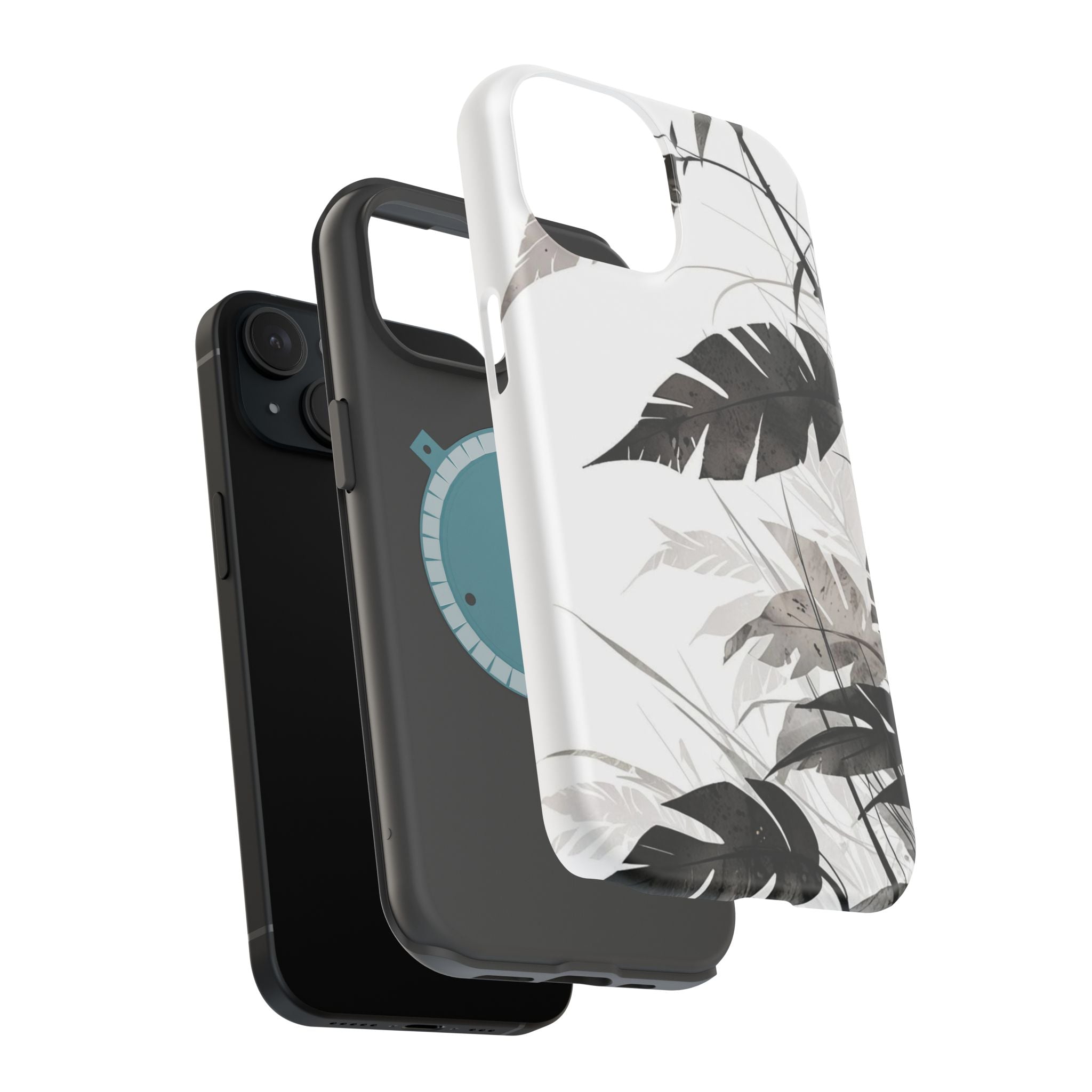 Tropical Monstera Magnetic Impact Phone Case — Black & White Leaf Design