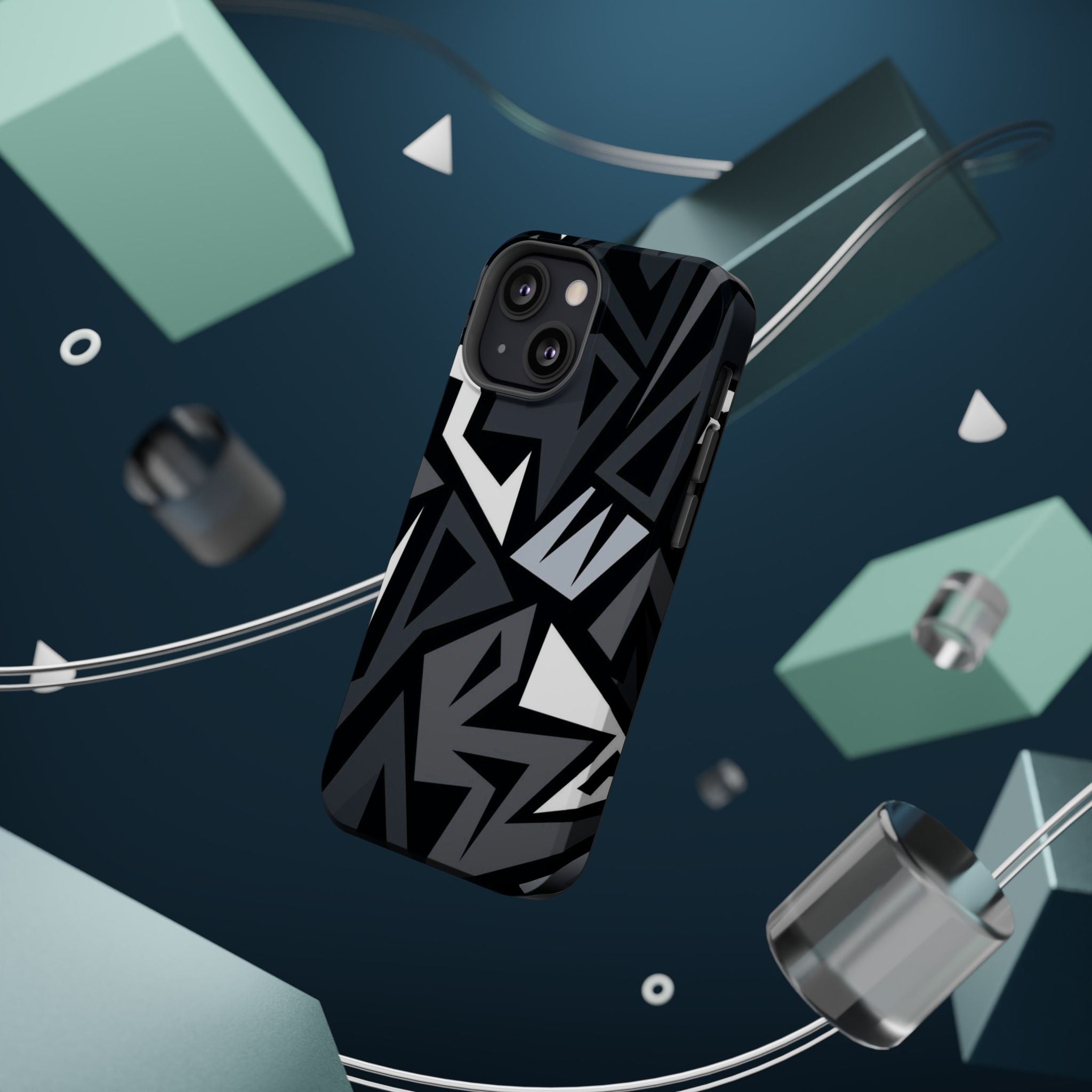 Impact-Resistant Magnetic Phone Case — Black & Gray Geometric Armor