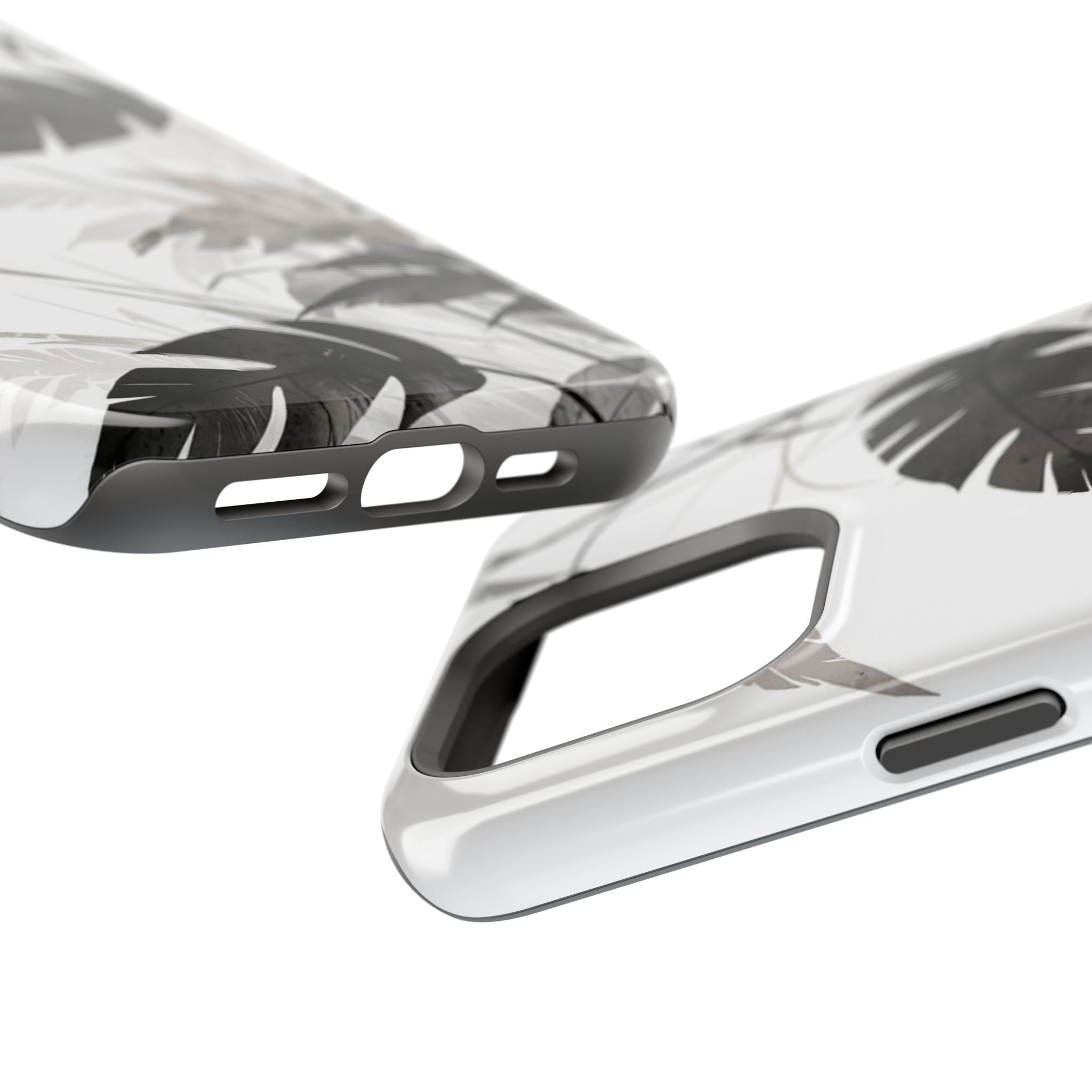 Tropical Monstera Magnetic Impact Phone Case — Black & White Leaf Design