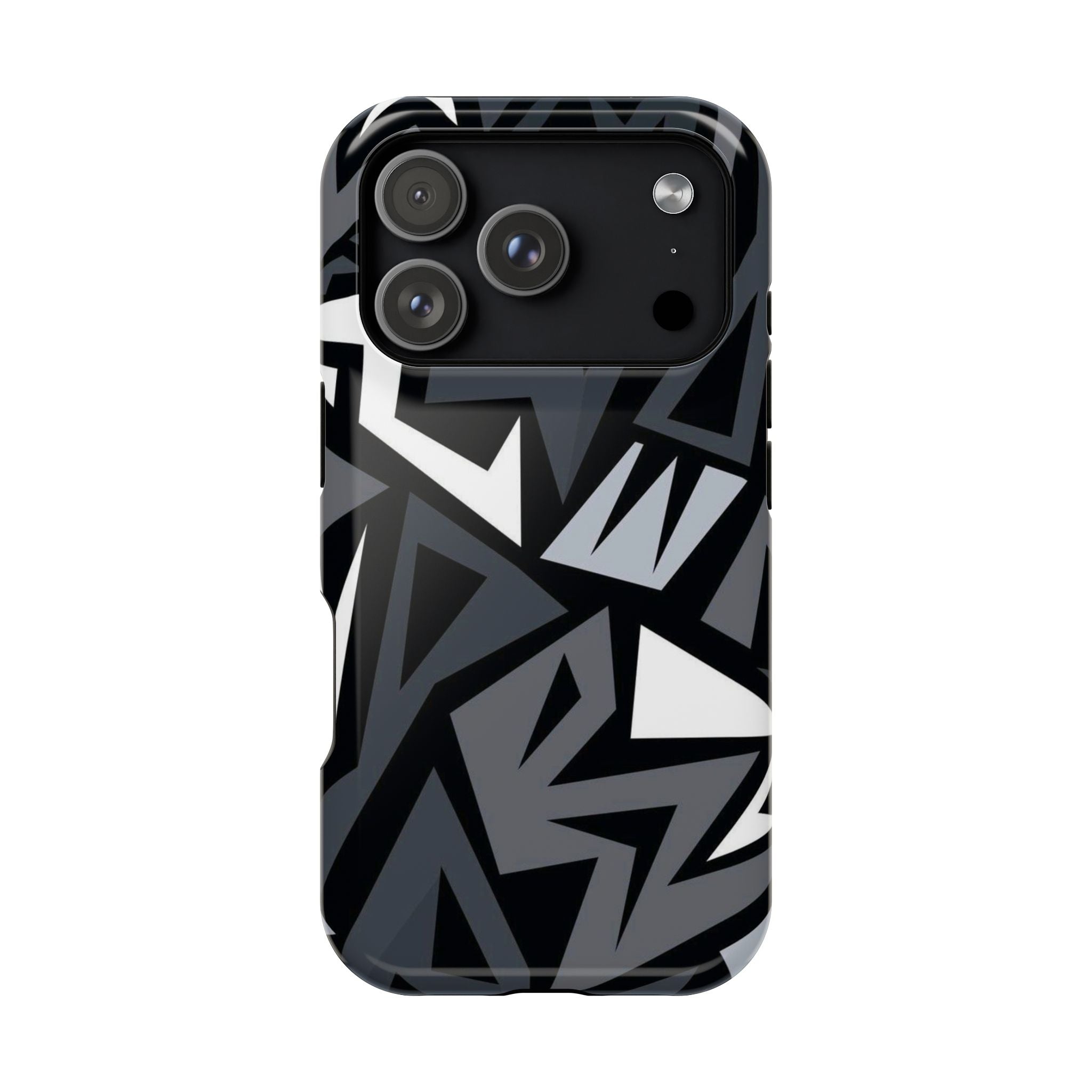 Impact-Resistant Magnetic Phone Case — Black & Gray Geometric Armor