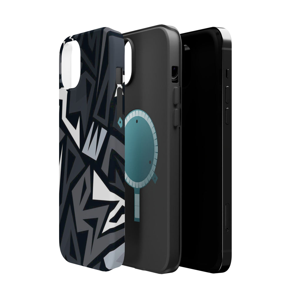 Impact-Resistant Magnetic Phone Case — Black & Gray Geometric Armor