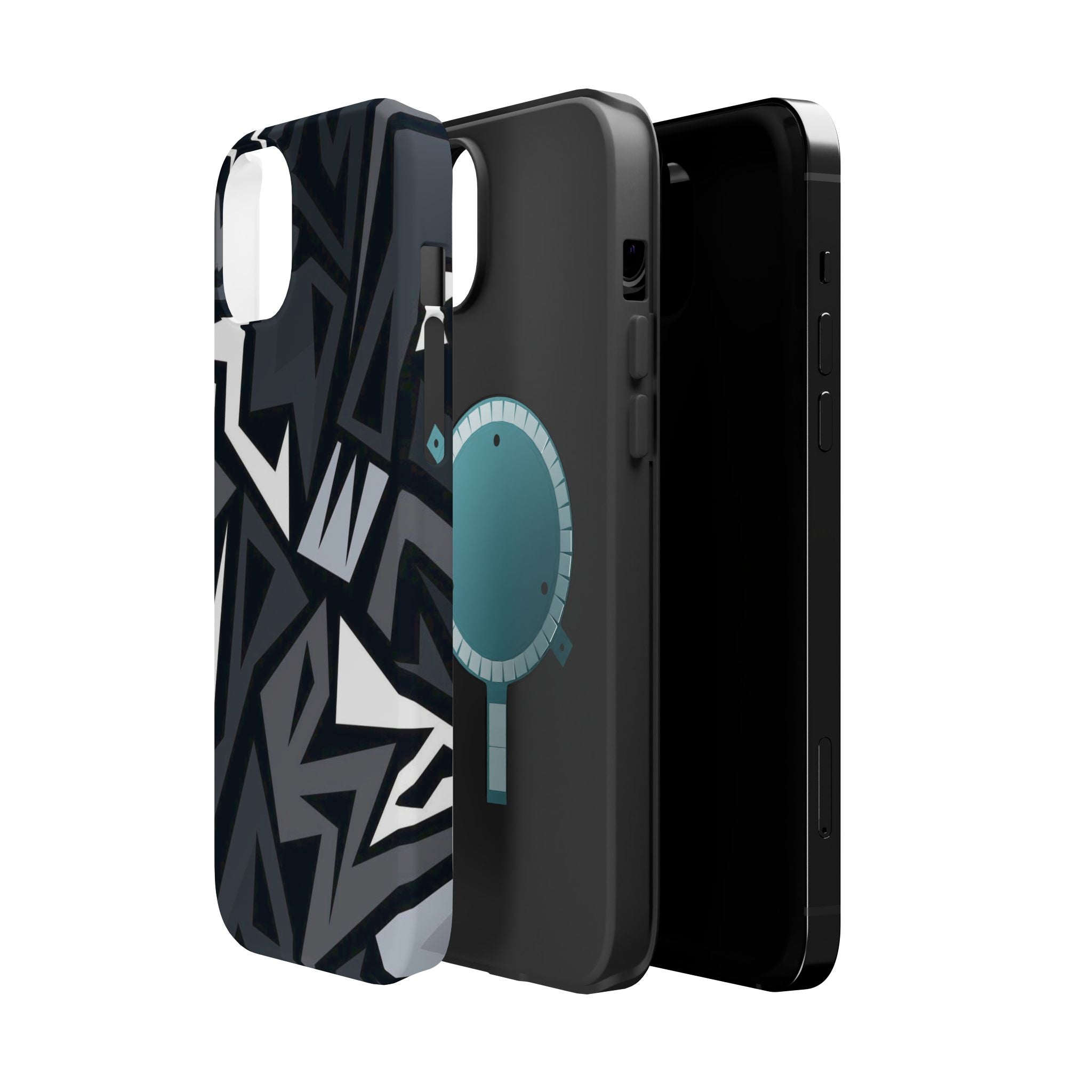 Impact-Resistant Magnetic Phone Case — Black & Gray Geometric Armor