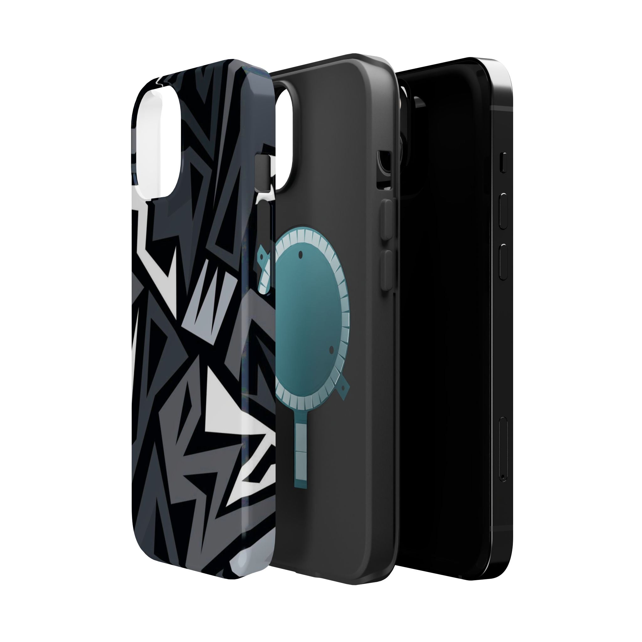 Impact-Resistant Magnetic Phone Case — Black & Gray Geometric Armor