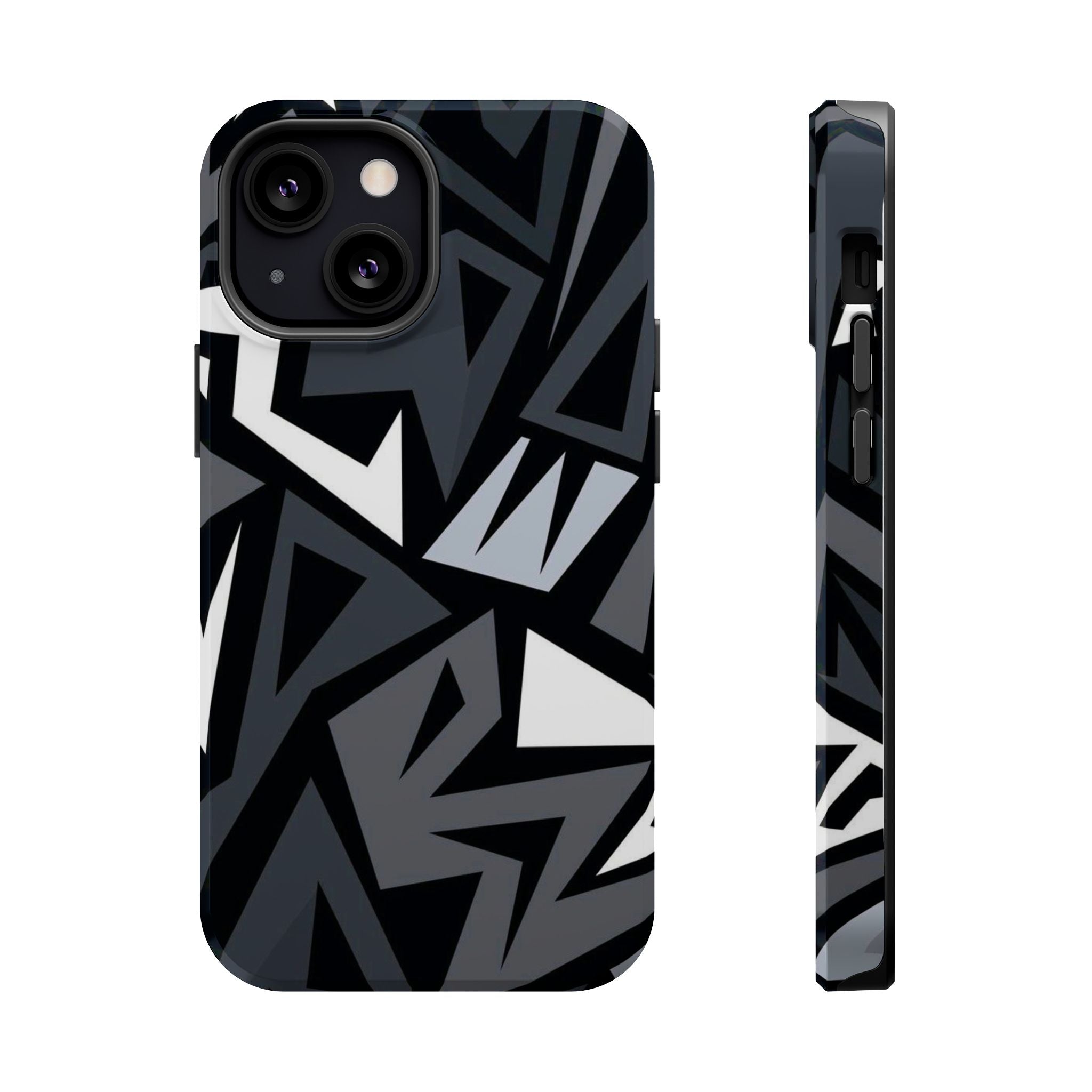 Impact-Resistant Magnetic Phone Case — Black & Gray Geometric Armor
