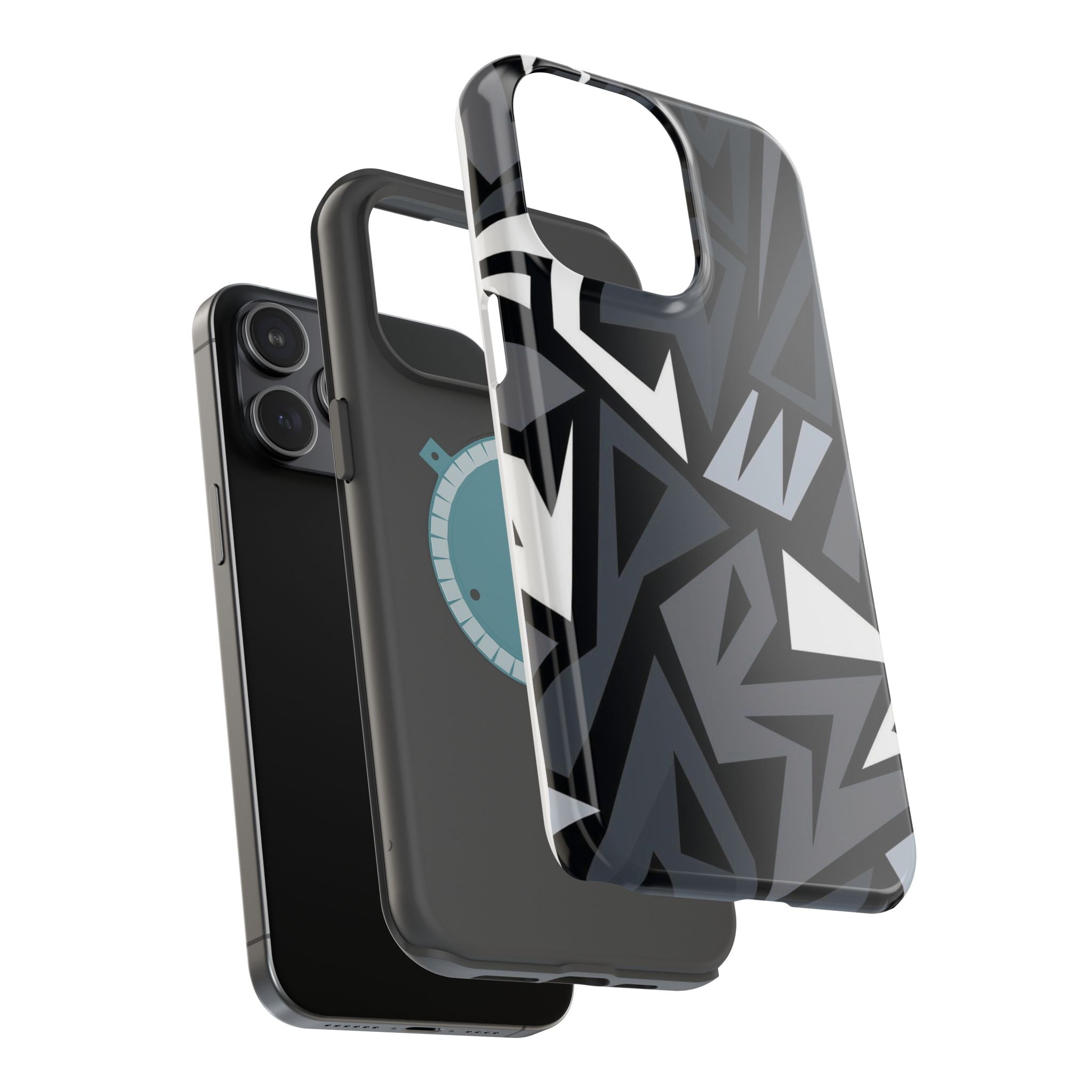 Impact-Resistant Magnetic Phone Case — Black & Gray Geometric Armor