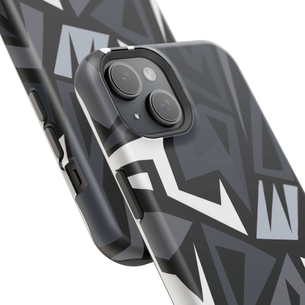 Impact-Resistant Magnetic Phone Case — Black & Gray Geometric Armor