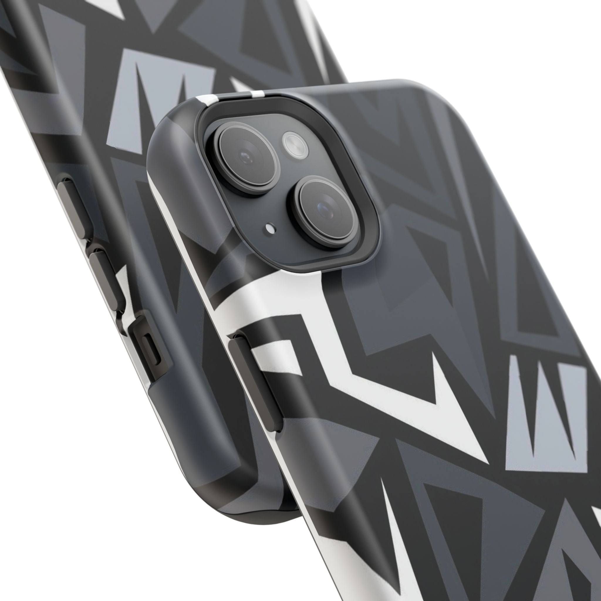 Impact-Resistant Magnetic Phone Case — Black & Gray Geometric Armor