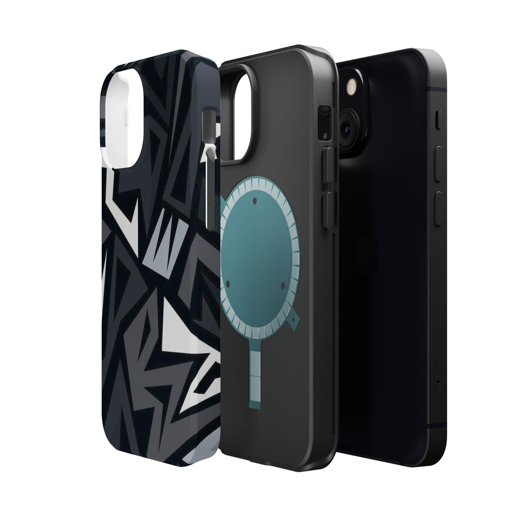 Impact-Resistant Magnetic Phone Case — Black & Gray Geometric Armor