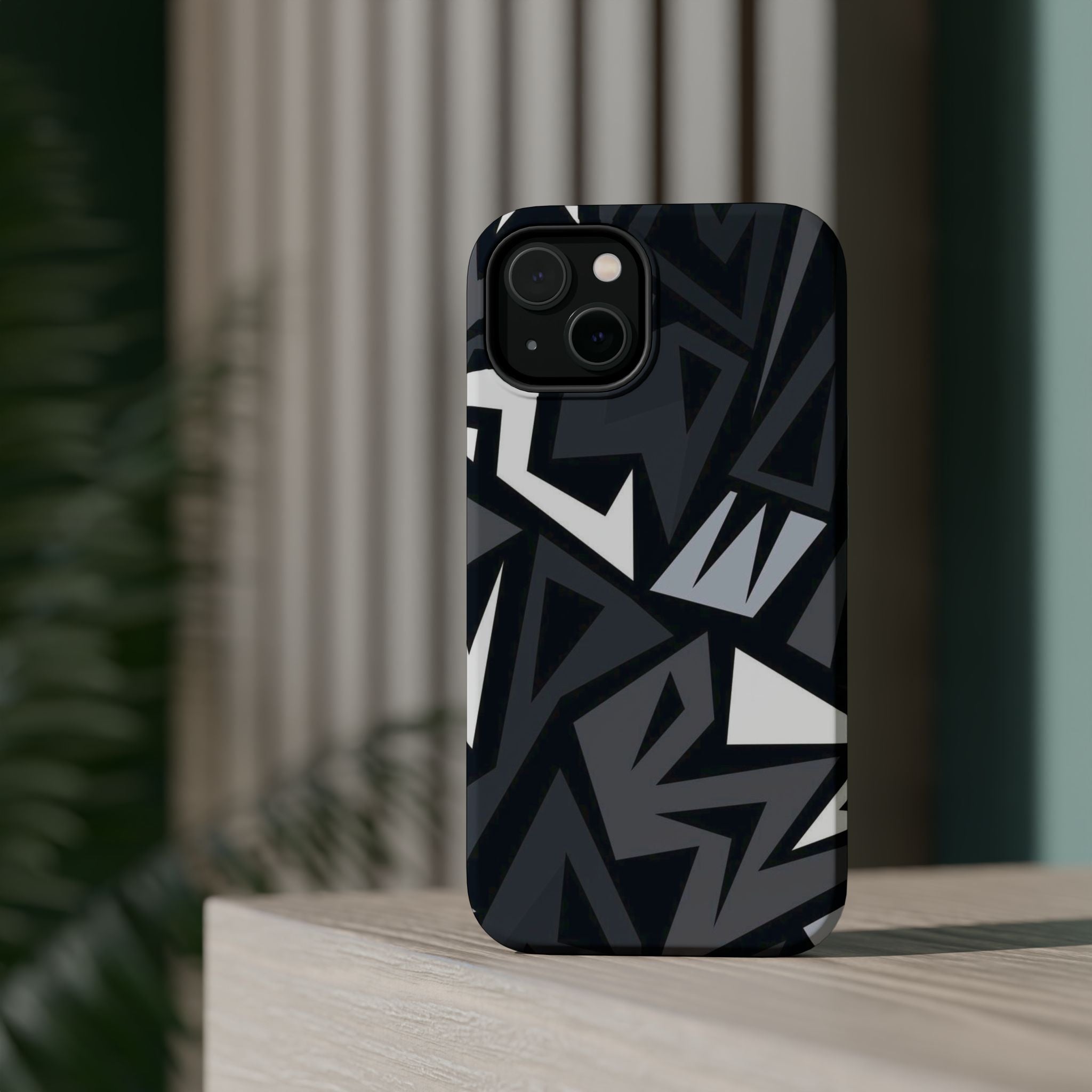 Impact-Resistant Magnetic Phone Case — Black & Gray Geometric Armor