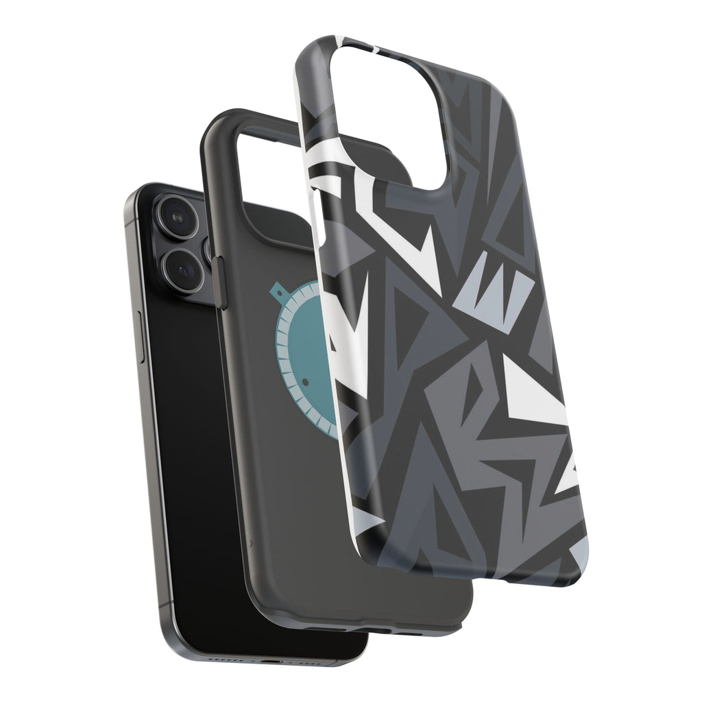 Impact-Resistant Magnetic Phone Case — Black & Gray Geometric Armor