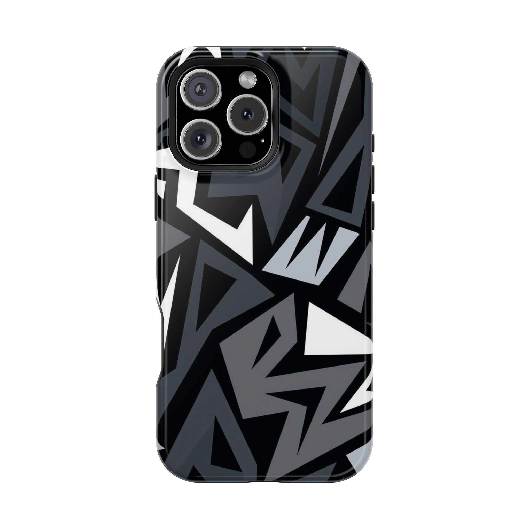 Impact-Resistant Magnetic Phone Case — Black & Gray Geometric Armor