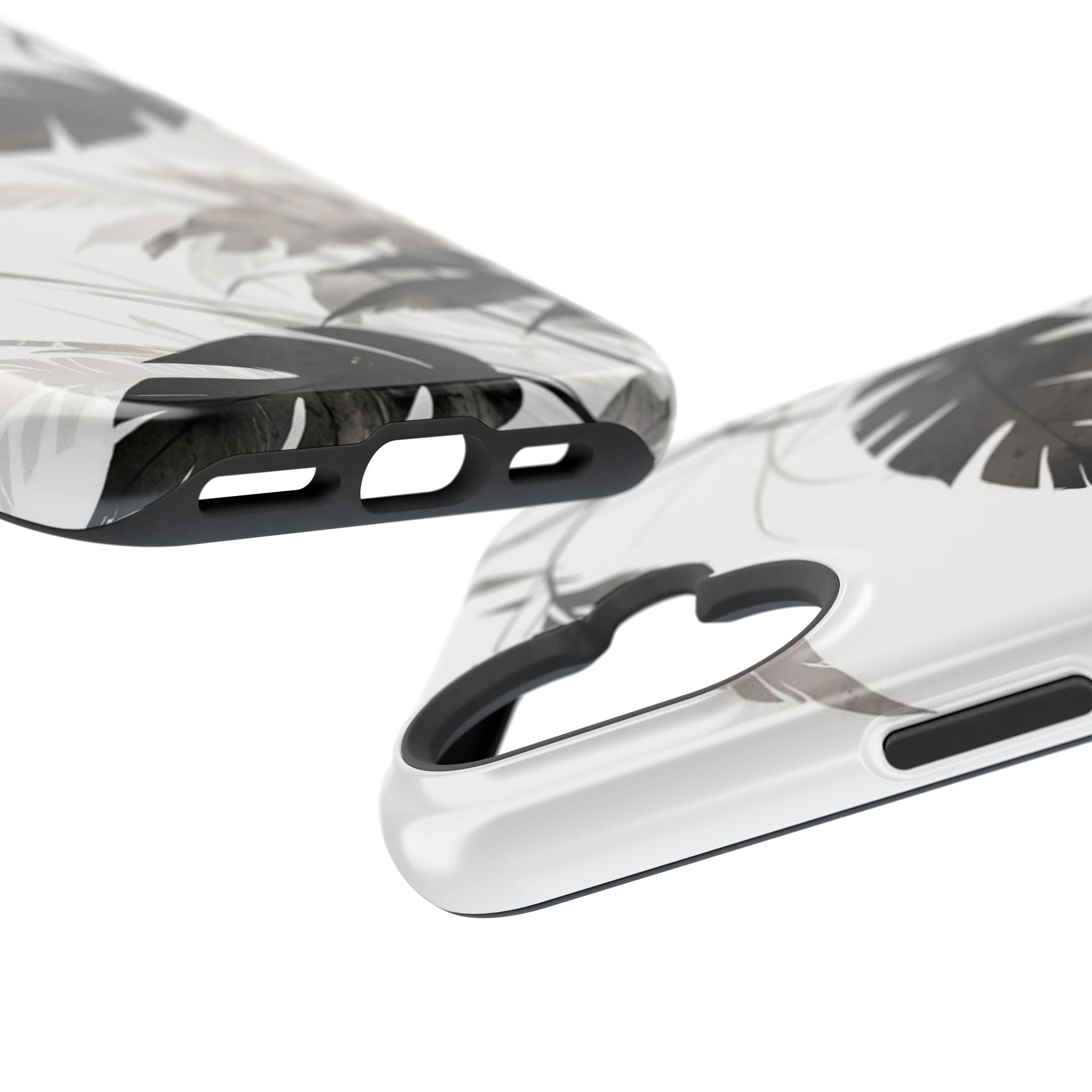 Tropical Monstera Magnetic Impact Phone Case — Black & White Leaf Design
