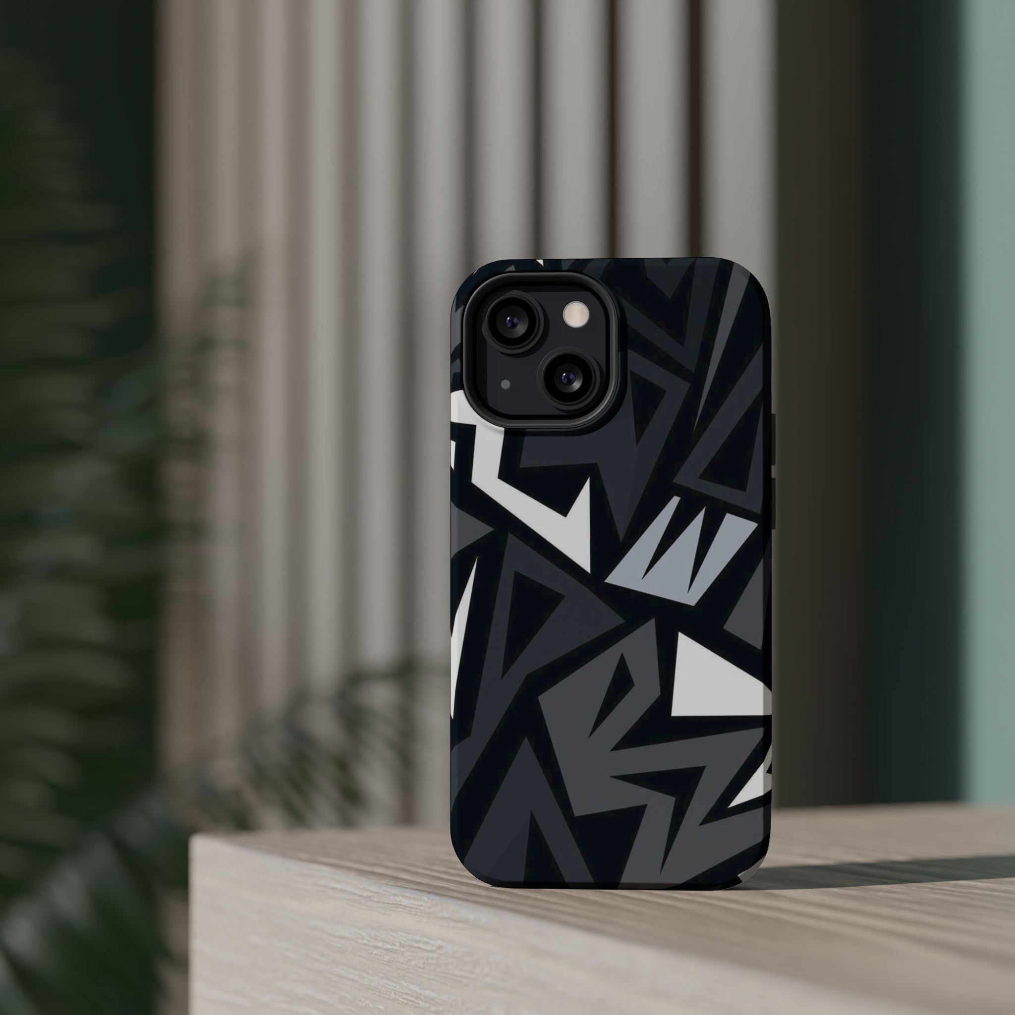 Impact-Resistant Magnetic Phone Case — Black & Gray Geometric Armor