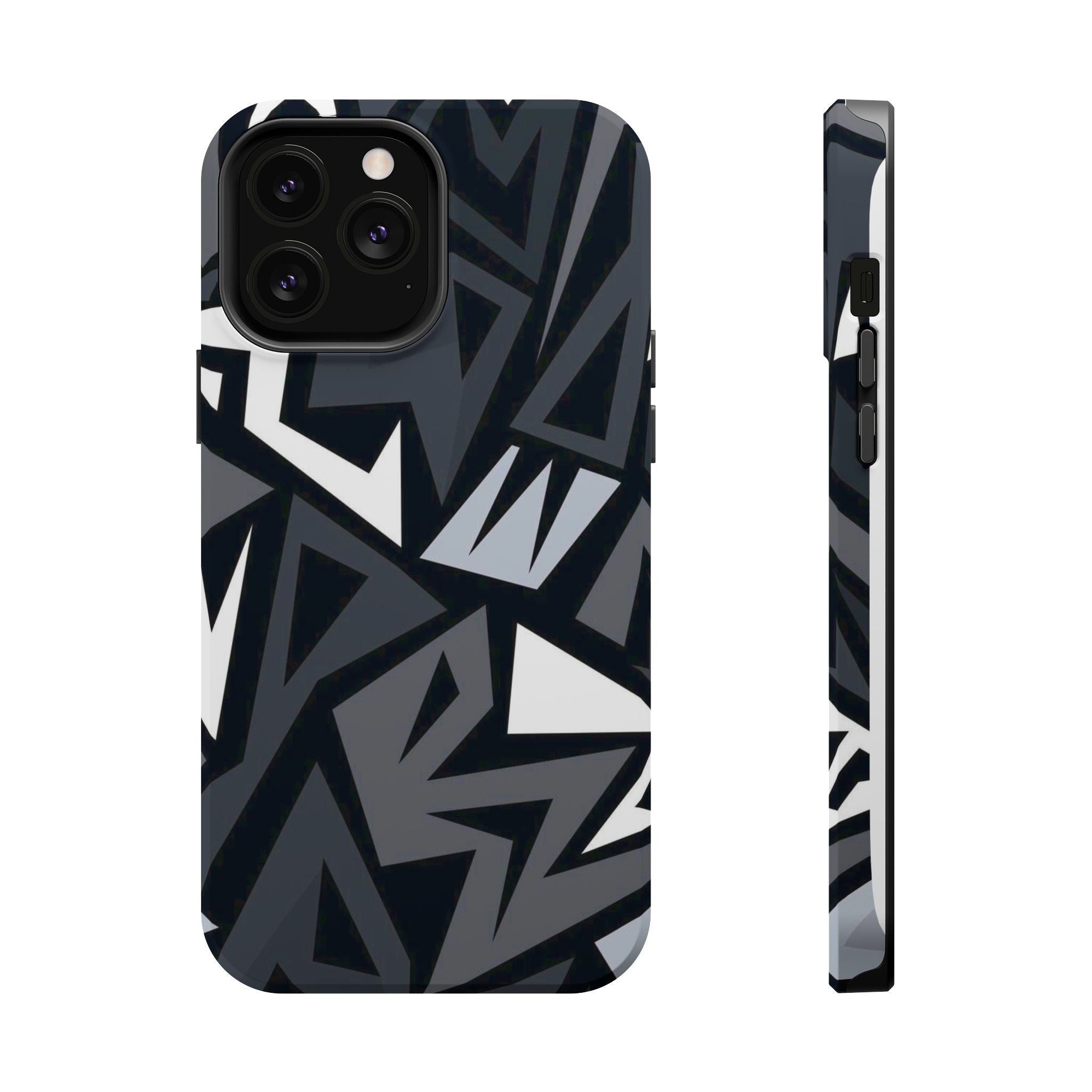 Impact-Resistant Magnetic Phone Case — Black & Gray Geometric Armor