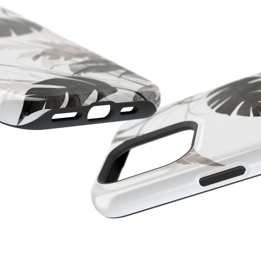 Tropical Monstera Magnetic Impact Phone Case — Black & White Leaf Design