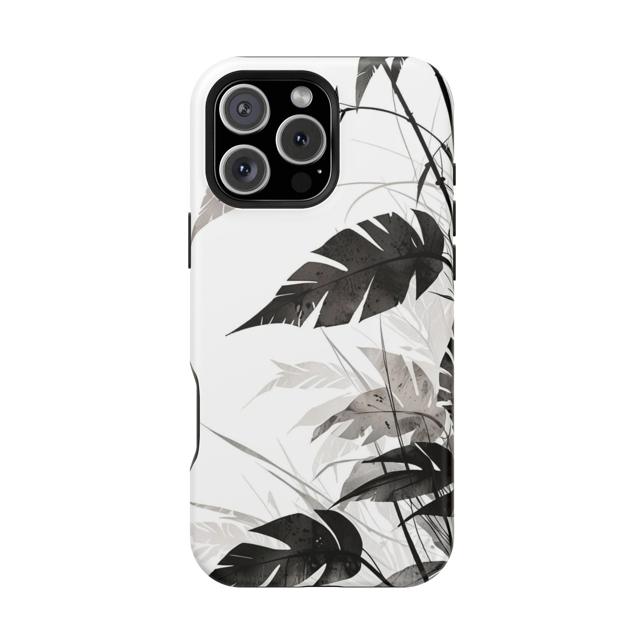 Tropical Monstera Magnetic Impact Phone Case — Black & White Leaf Design