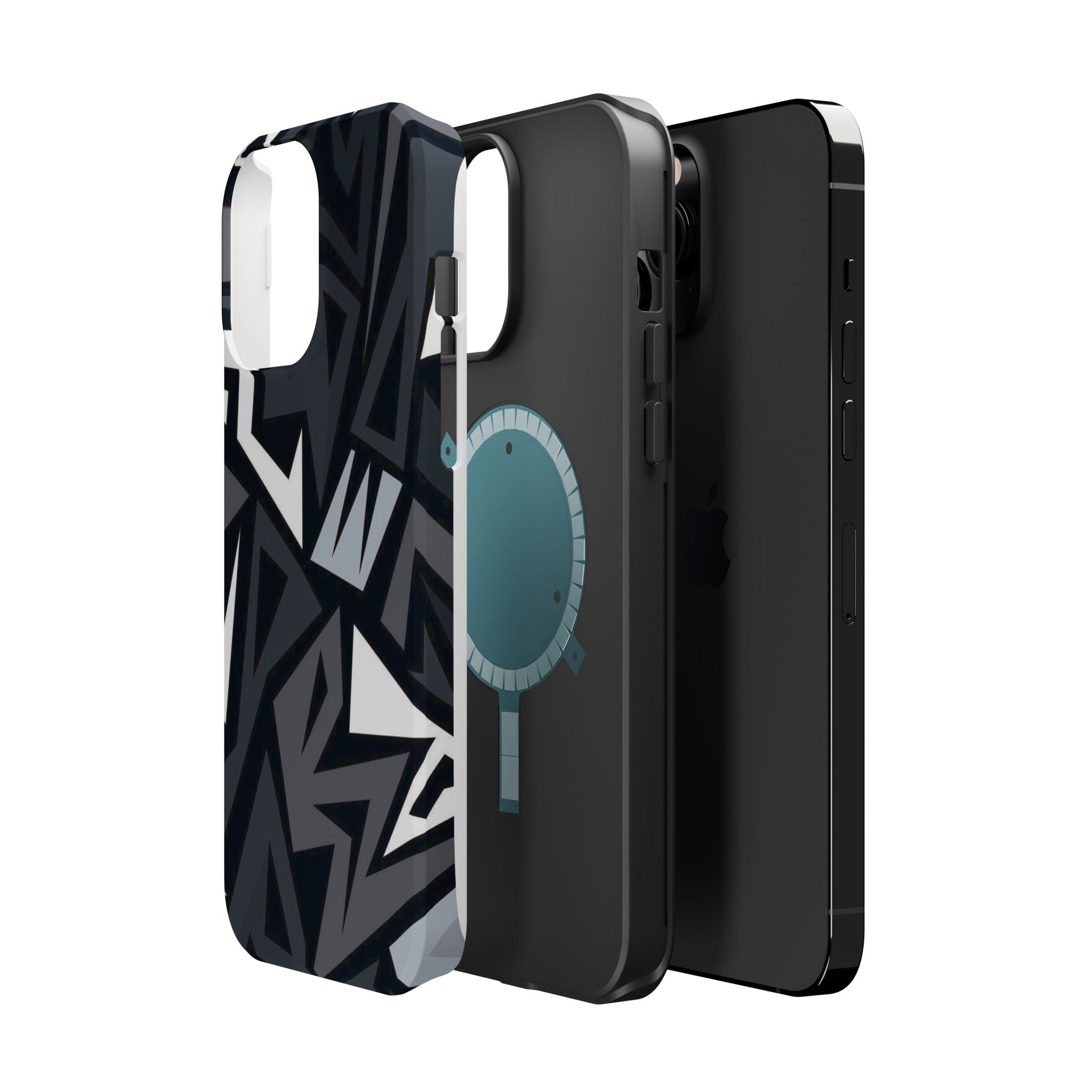 Impact-Resistant Magnetic Phone Case — Black & Gray Geometric Armor