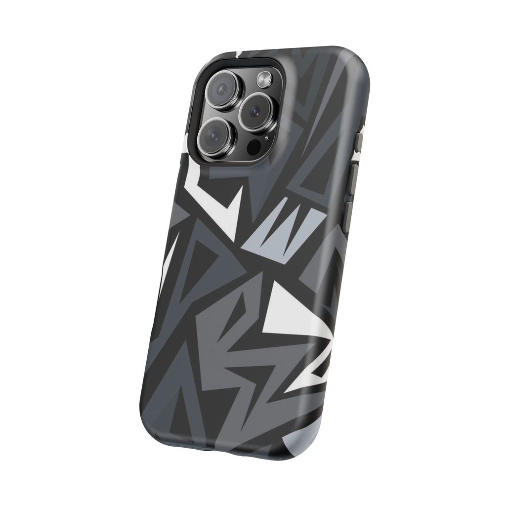 Impact-Resistant Magnetic Phone Case — Black & Gray Geometric Armor