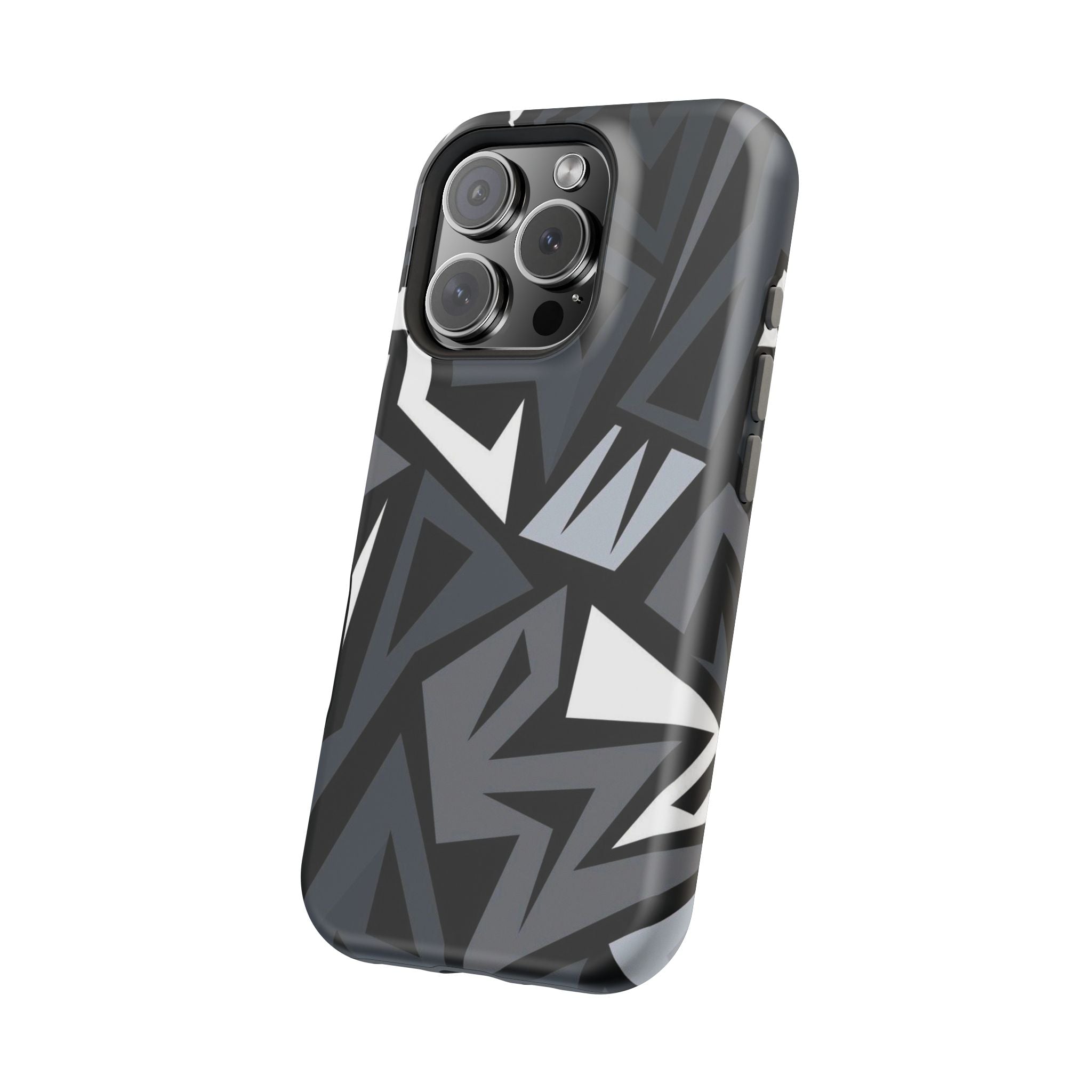 Impact-Resistant Magnetic Phone Case — Black & Gray Geometric Armor