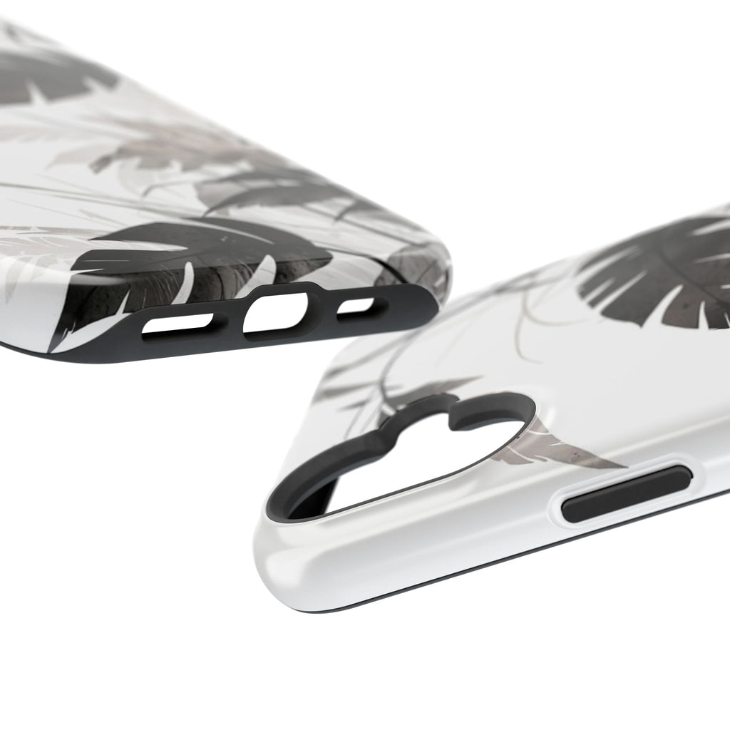 Tropical Monstera Magnetic Impact Phone Case — Black & White Leaf Design