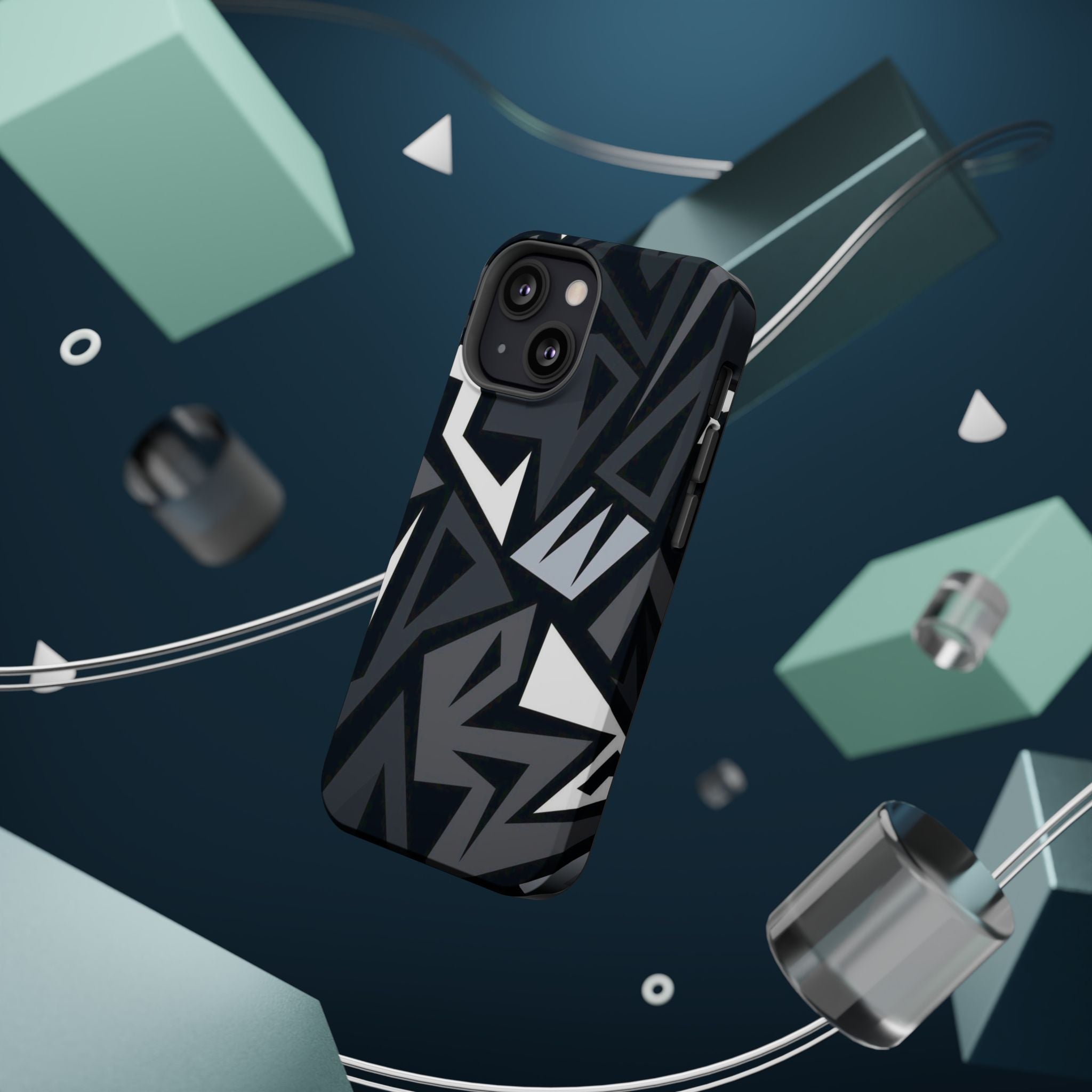 Impact-Resistant Magnetic Phone Case — Black & Gray Geometric Armor