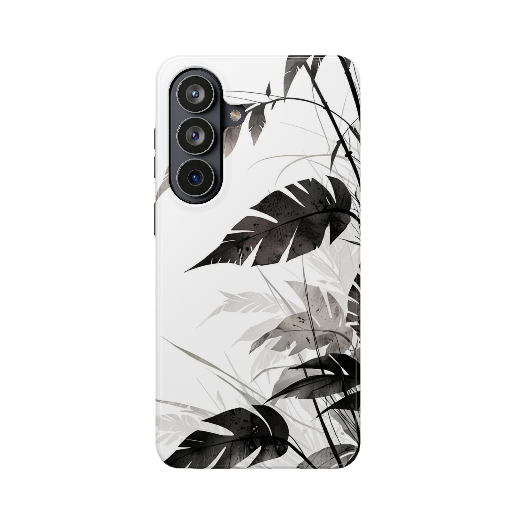 Tropical Monstera Magnetic Impact Phone Case — Black & White Leaf Design