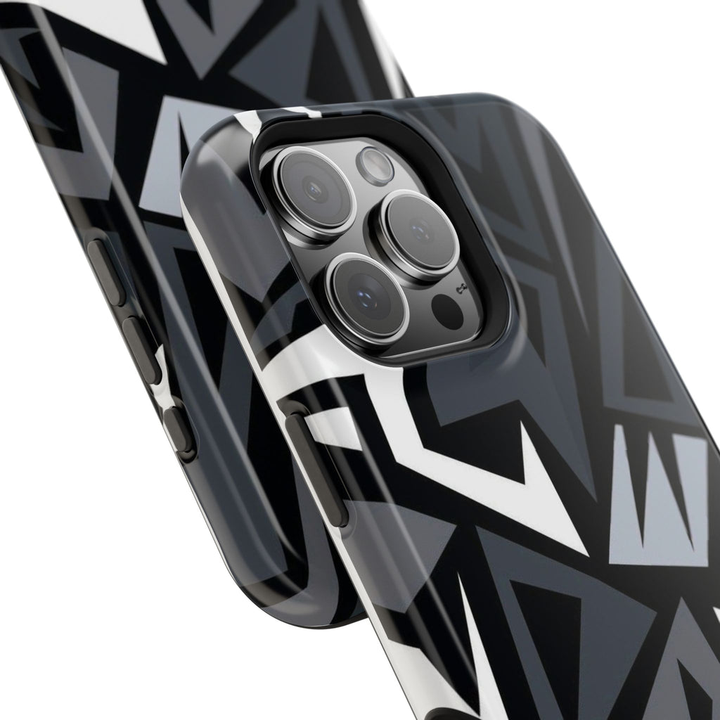 Impact-Resistant Magnetic Phone Case — Black & Gray Geometric Armor