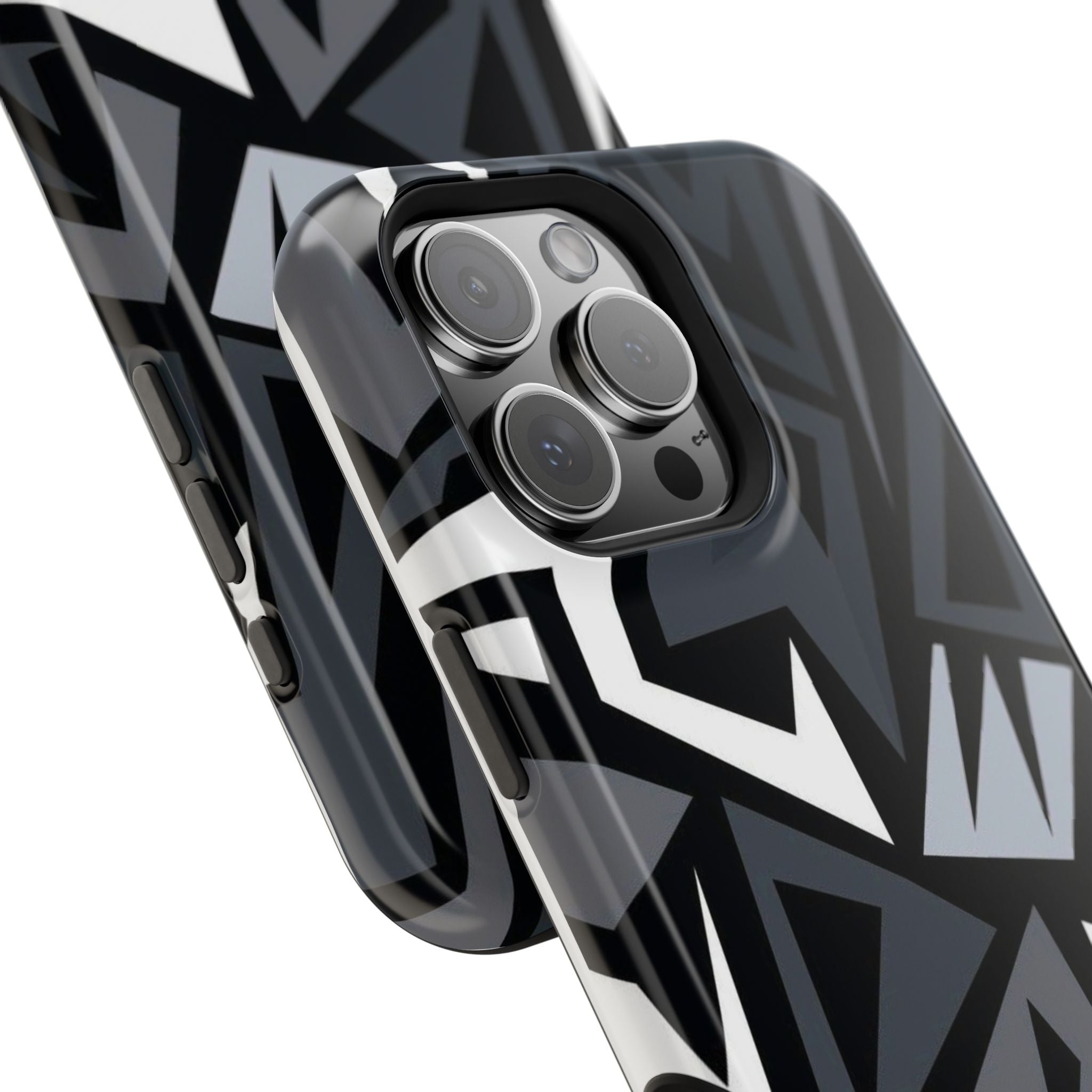 Impact-Resistant Magnetic Phone Case — Black & Gray Geometric Armor