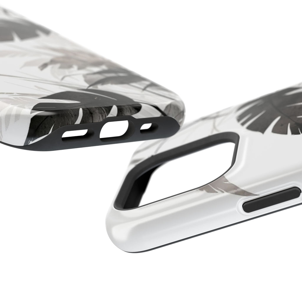 Tropical Monstera Magnetic Impact Phone Case — Black & White Leaf Design